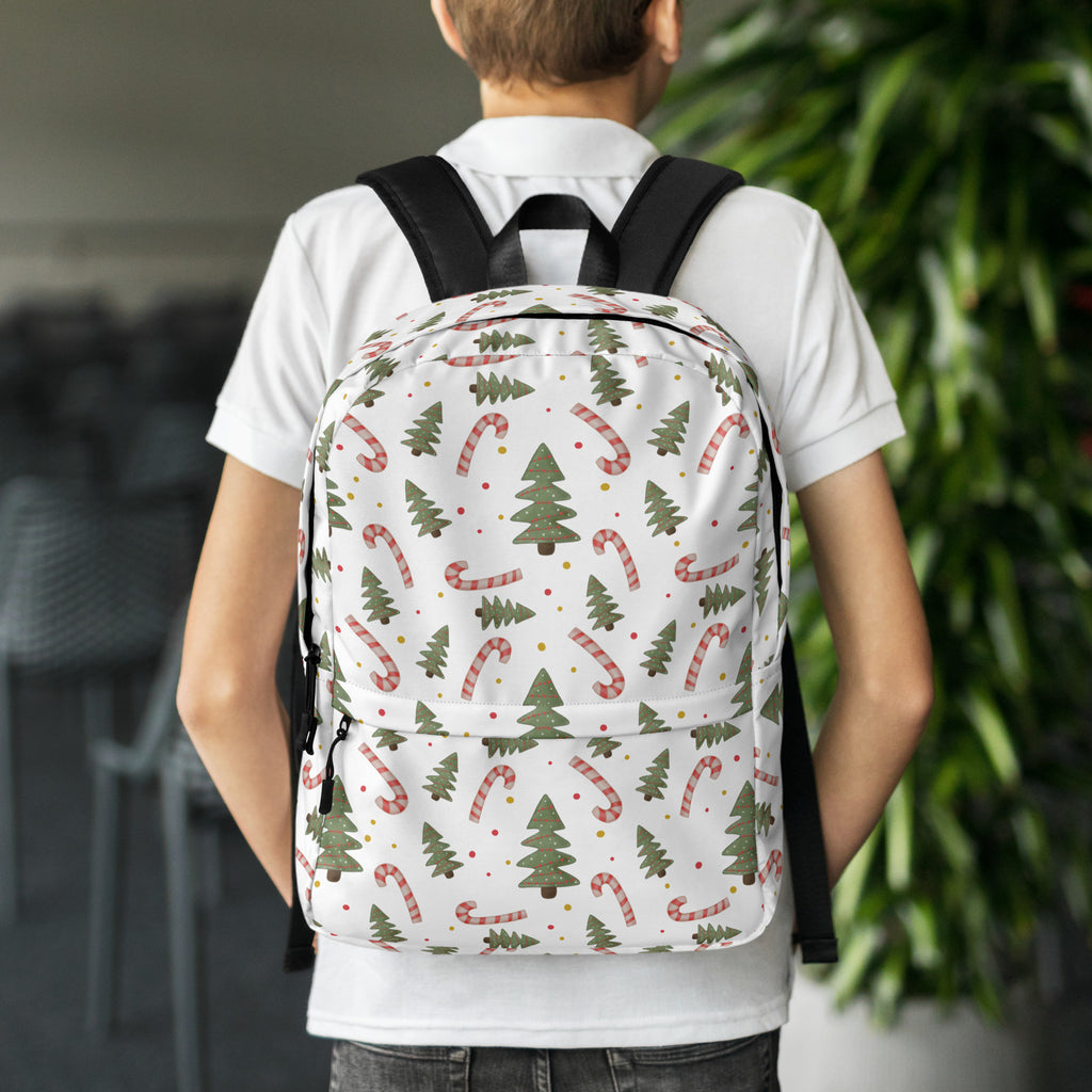 Kids Candy Cane Christmas Tree Backpack - Water-Resistant School Bag With Adjustable Padded Straps & Breathable Mesh Back