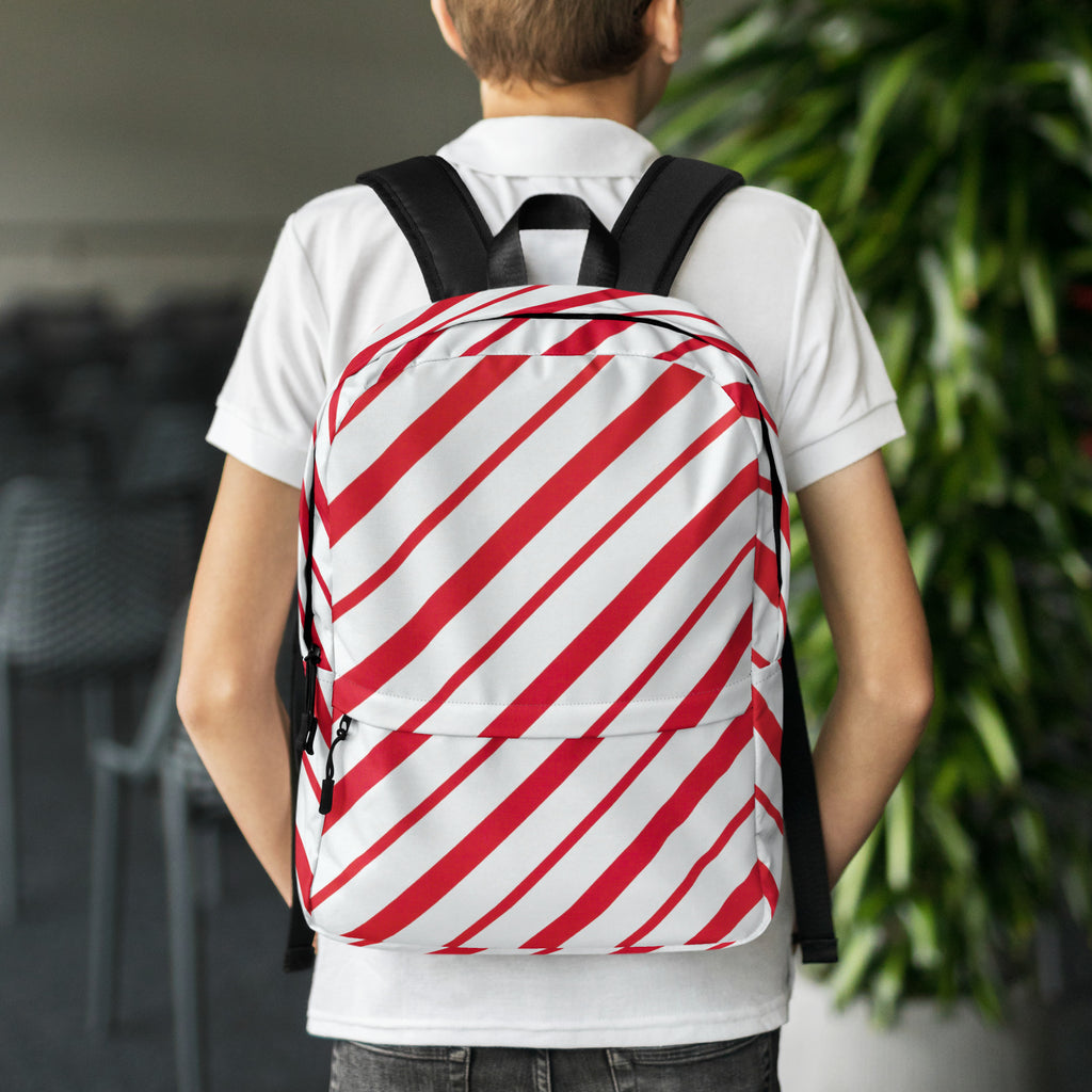 Kids Candy Cane Stripe Backpack - Water-Resistant School Bag With Adjustable Padded Straps & Breathable Mesh Back