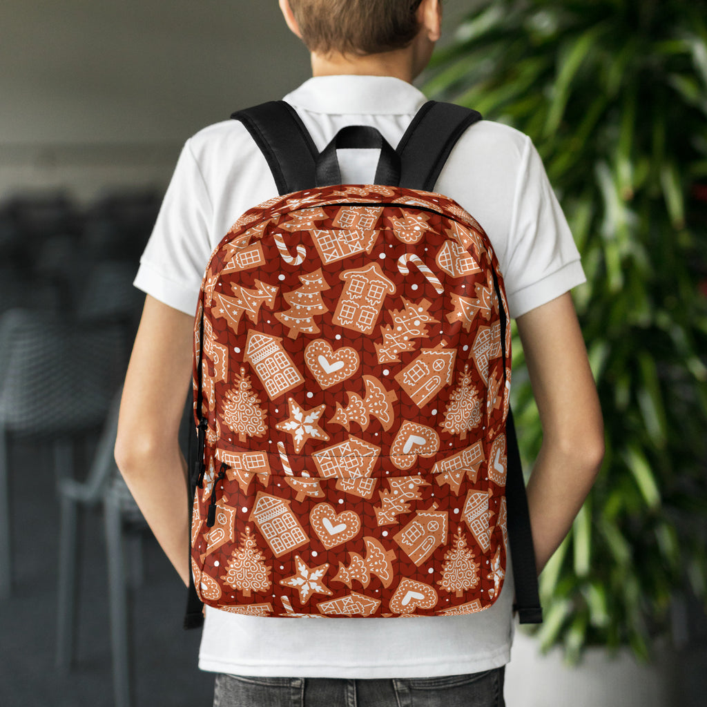 Kids Red Gingerbread Cookies Backpack - Water-Resistant School Bag With Adjustable Padded Straps & Breathable Mesh Back