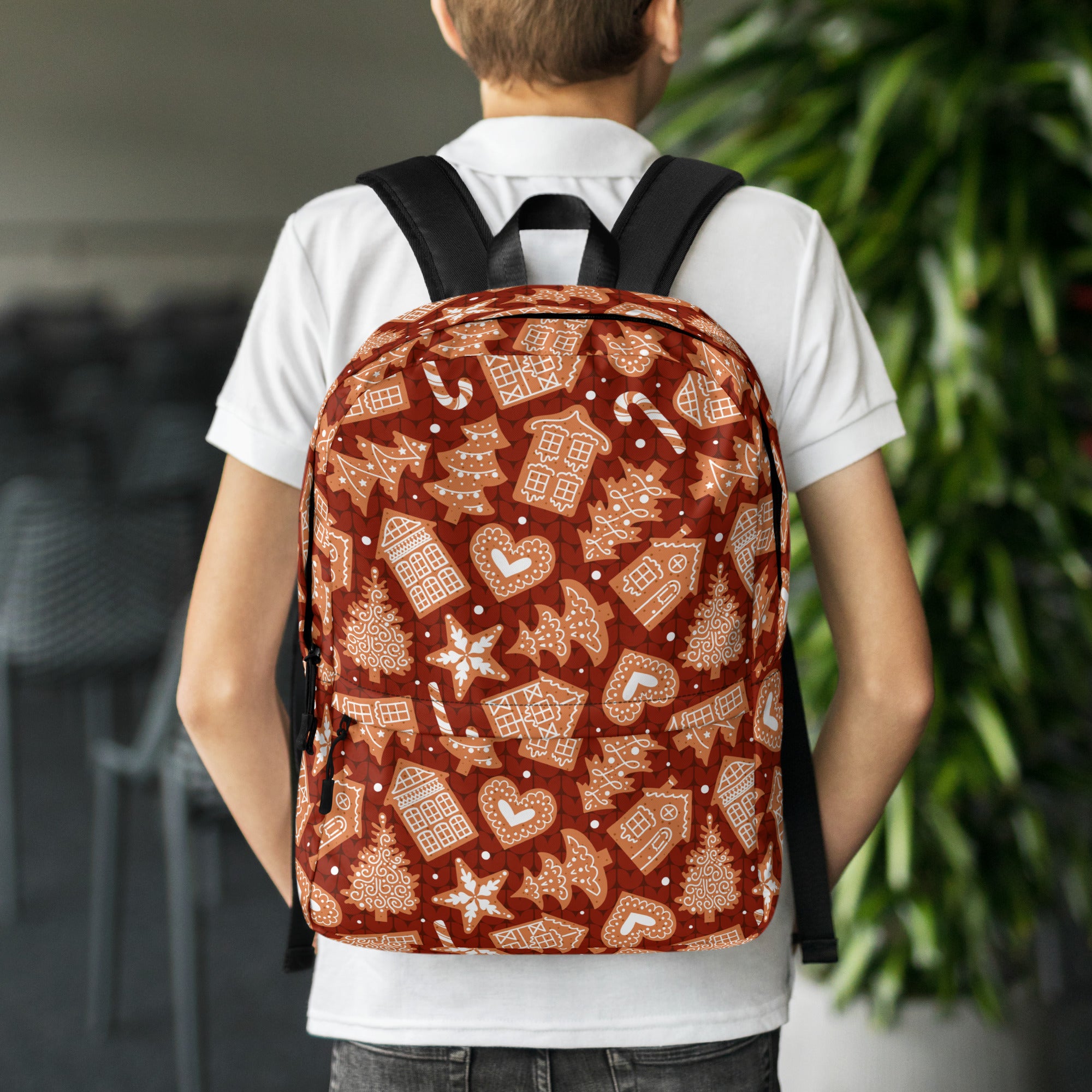 Kids Red Gingerbread Cookies Backpack - Water-Resistant School Bag With Adjustable Padded Straps & Breathable Mesh Back