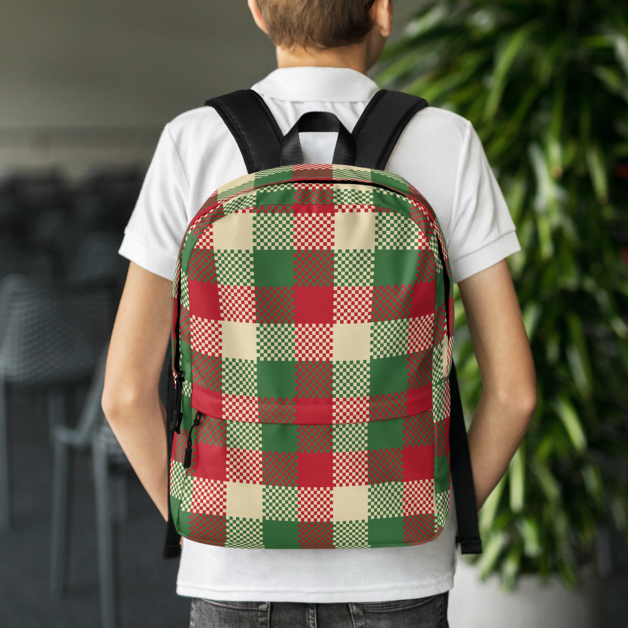 Kids Christmas Plaid Backpack - Water-Resistant School Bag With Adjustable Padded Straps & Breathable Mesh Back