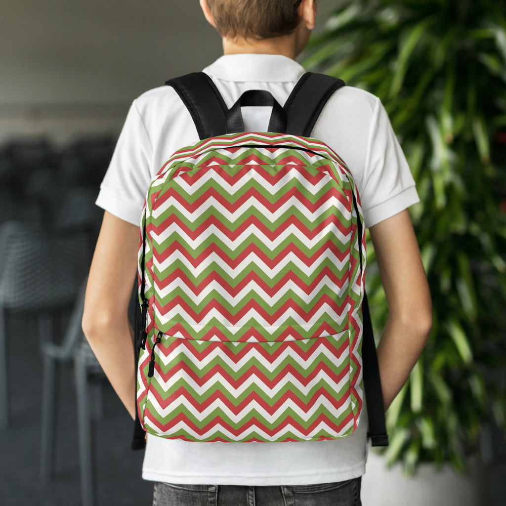 Kids Christmas Chevron Backpack - Water-Resistant School Bag With Adjustable Padded Straps & Breathable Mesh Back