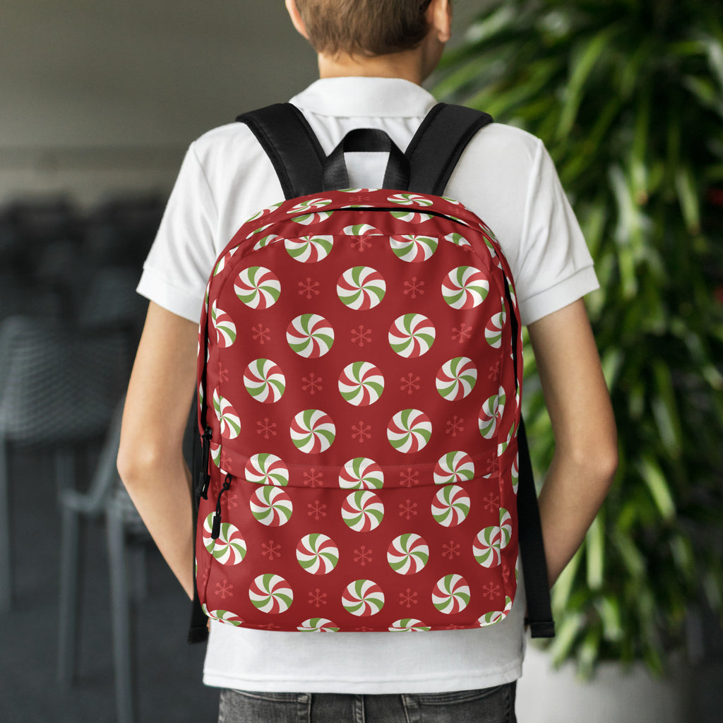 Kids Peppermint Christmas Backpack - Water-Resistant School Bag With Adjustable Padded Straps & Breathable Mesh Back