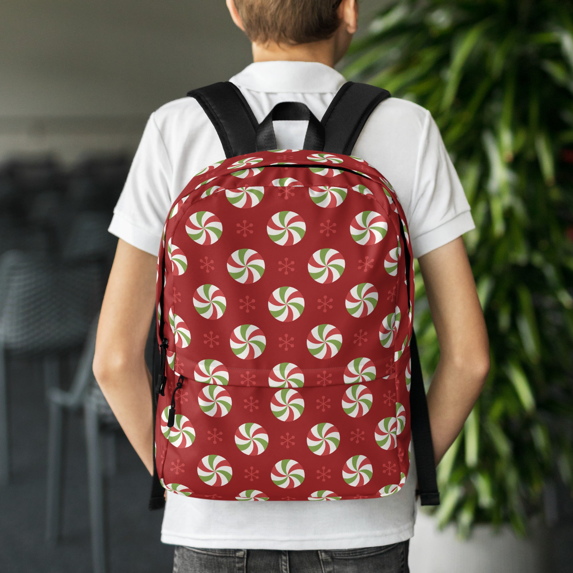 Kids Peppermint Christmas Backpack - Water-Resistant School Bag With Adjustable Padded Straps & Breathable Mesh Back