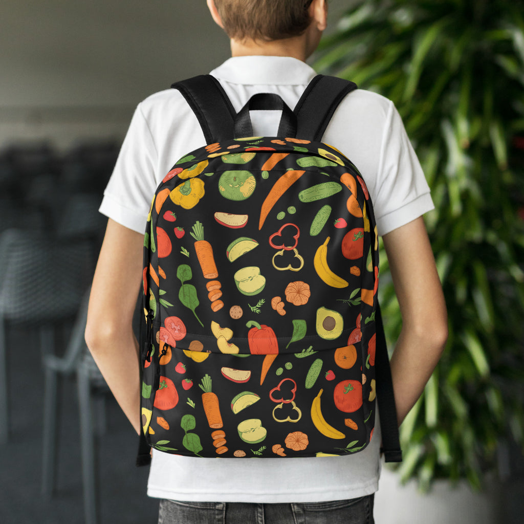 Kids Veggies & Fruit Backpack - Water-Resistant School Bag With Adjustable Padded Straps & Breathable Mesh Back