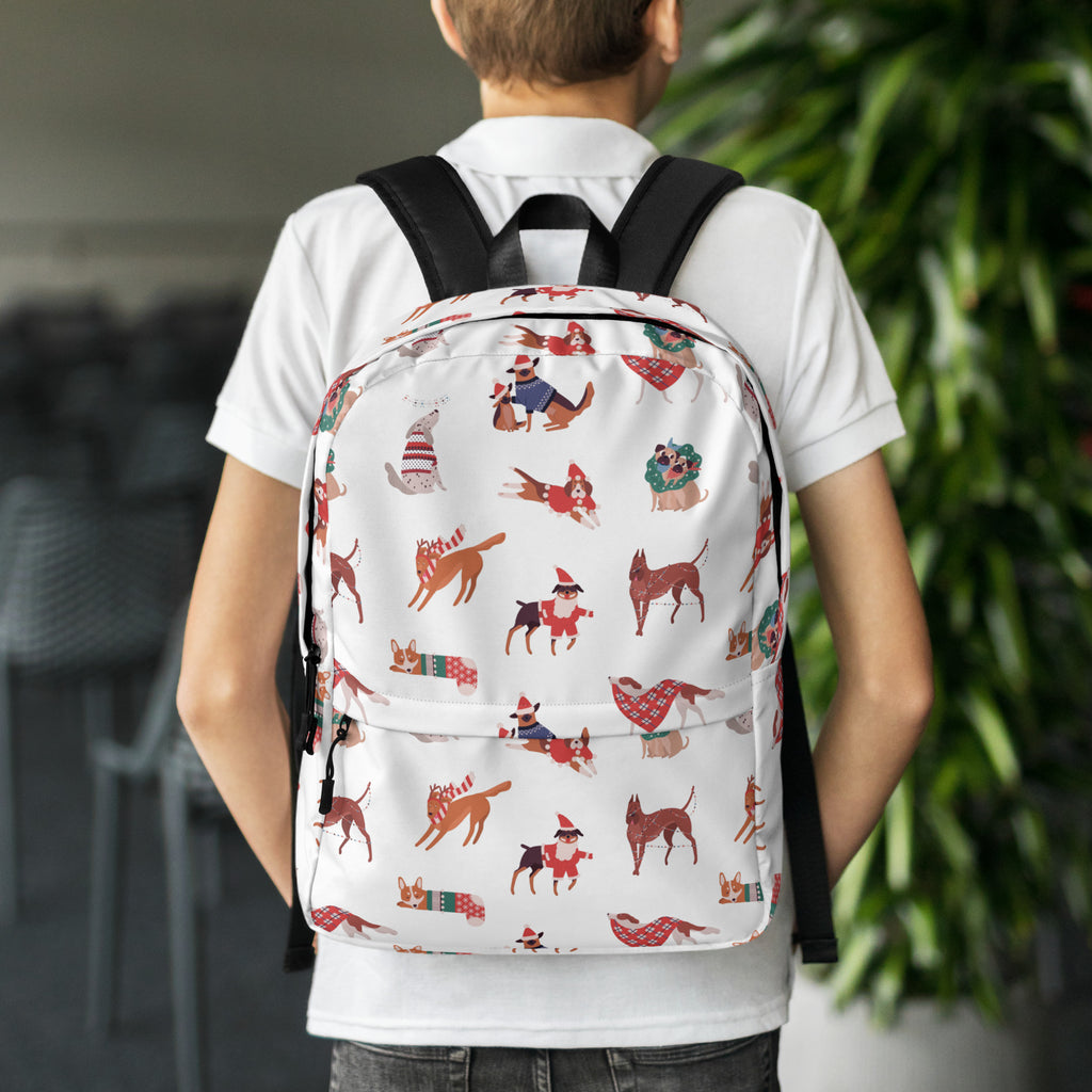 Kids Christmas Dogs Backpack - Water-Resistant School Bag With Adjustable Padded Straps & Breathable Mesh Back