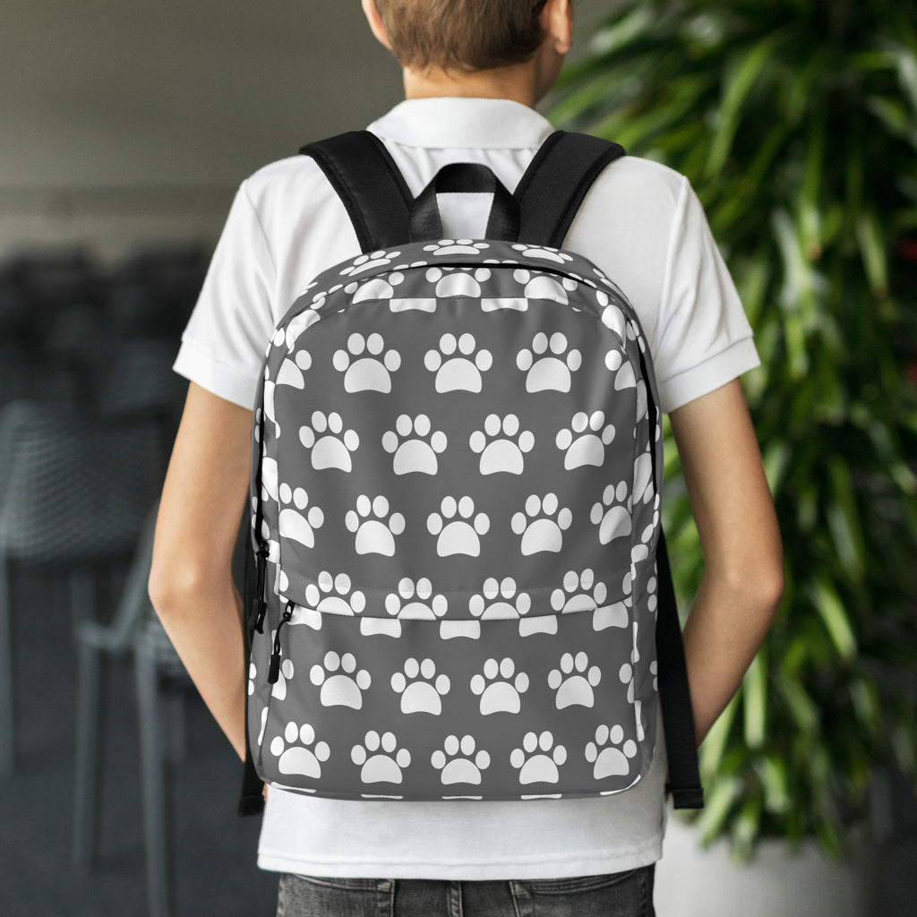 Kids Gray Paw Print Backpack - Water-Resistant School Bag With Adjustable Padded Straps & Breathable Mesh Back