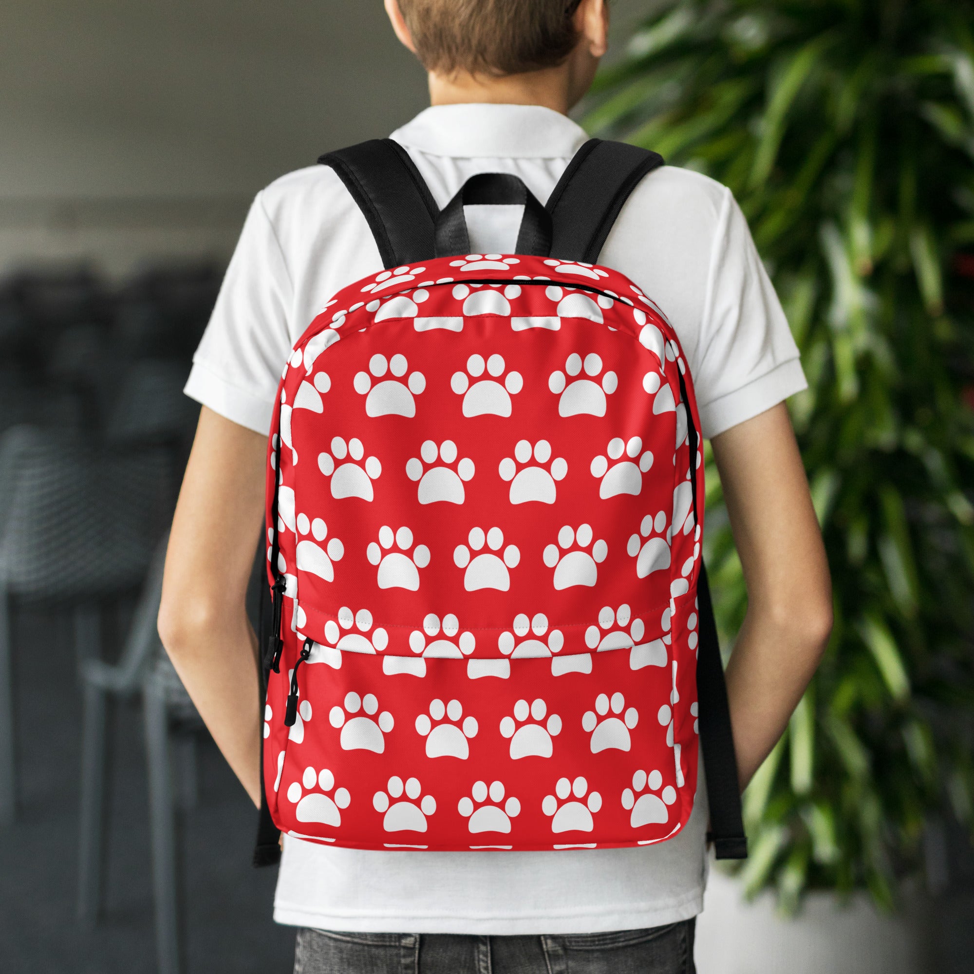 Kids Red Paw Print Backpack - Water-Resistant School Bag With Adjustable Padded Straps & Breathable Mesh Back