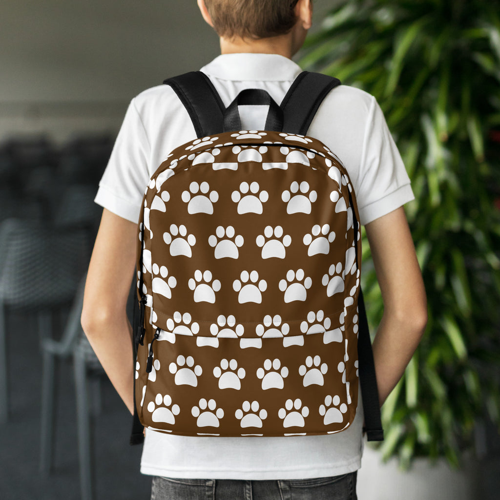 Kids Brown Paw Print Backpack - Water-Resistant School Bag With Adjustable Padded Straps & Breathable Mesh Back