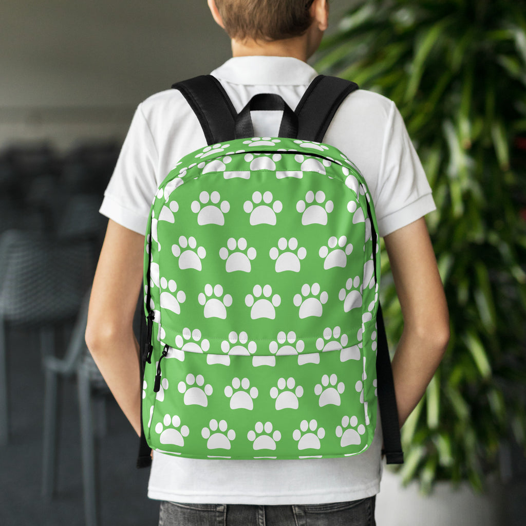 Kids Green Paw Print Backpack - Water-Resistant School Bag With Adjustable Padded Straps & Breathable Mesh Back