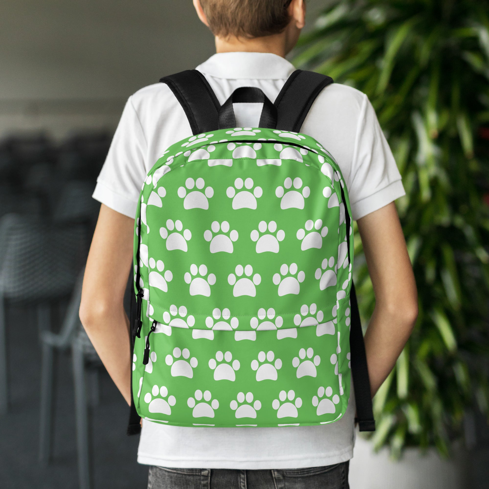 Kids Green Paw Print Backpack - Water-Resistant School Bag With Adjustable Padded Straps & Breathable Mesh Back