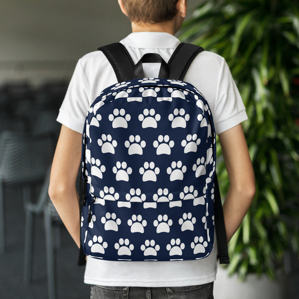 Kids Navy Paw Print Backpack - Water-Resistant School Bag With Adjustable Padded Straps & Breathable Mesh Back