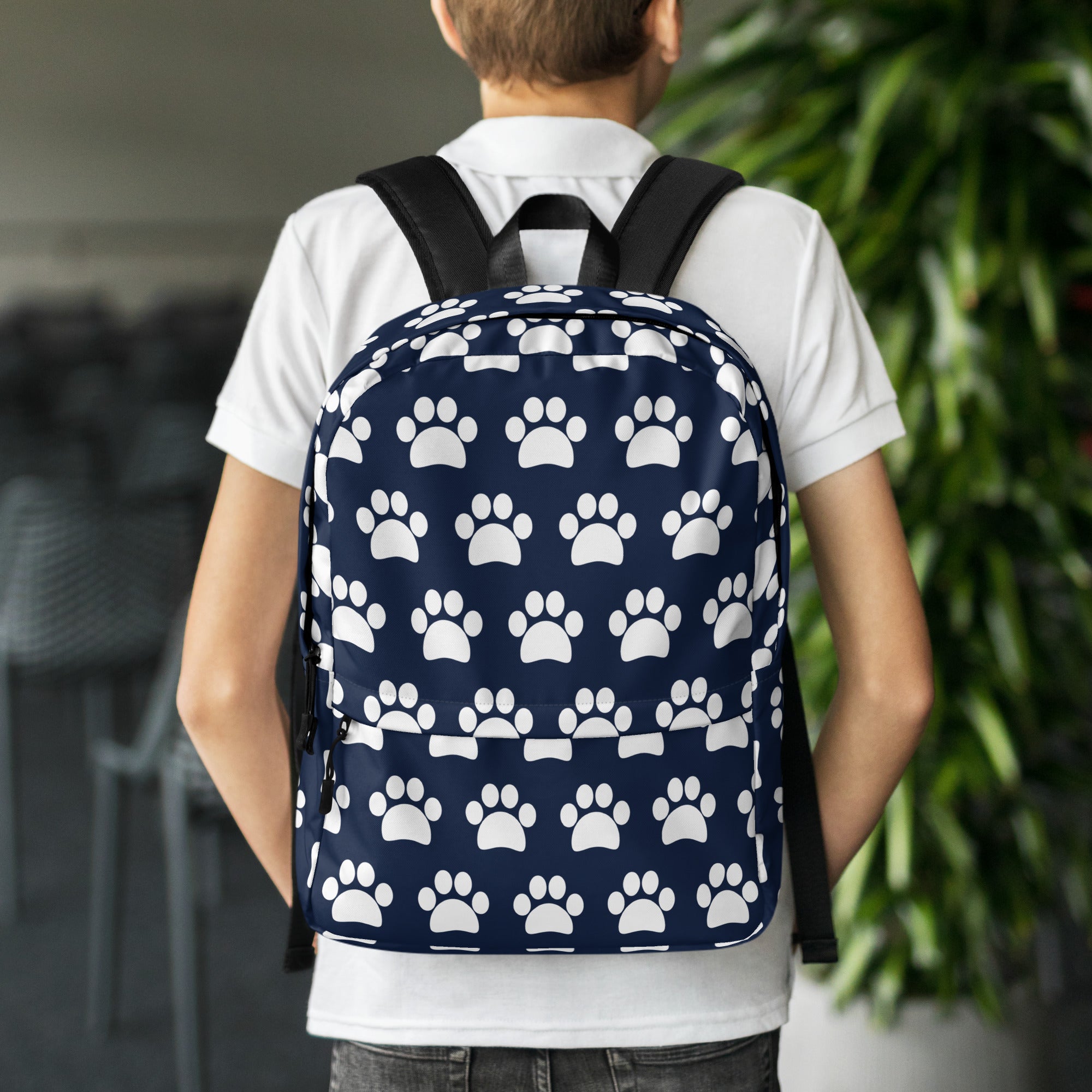 Kids Navy Paw Print Backpack - Water-Resistant School Bag With Adjustable Padded Straps & Breathable Mesh Back