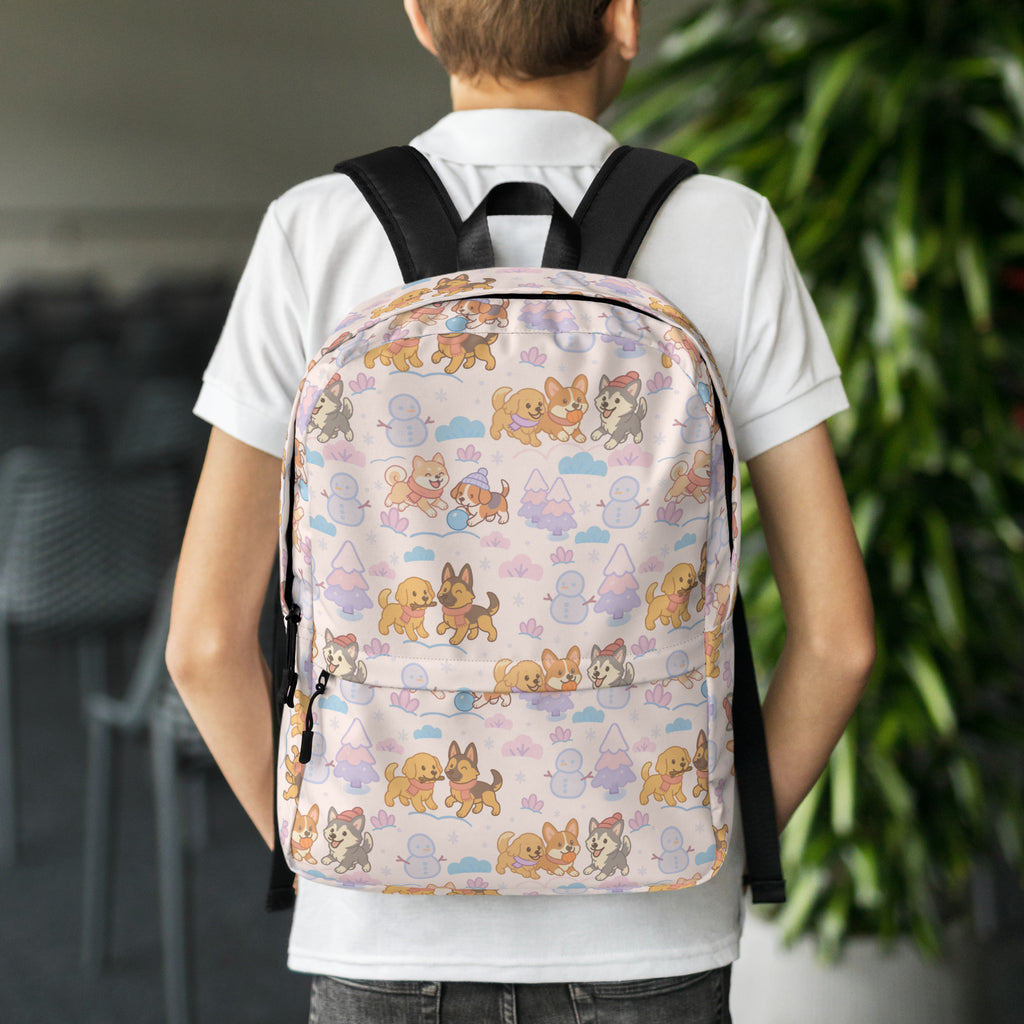 Kids Winter Puppies Backpack - Water-Resistant School Bag With Adjustable Padded Straps & Breathable Mesh Back