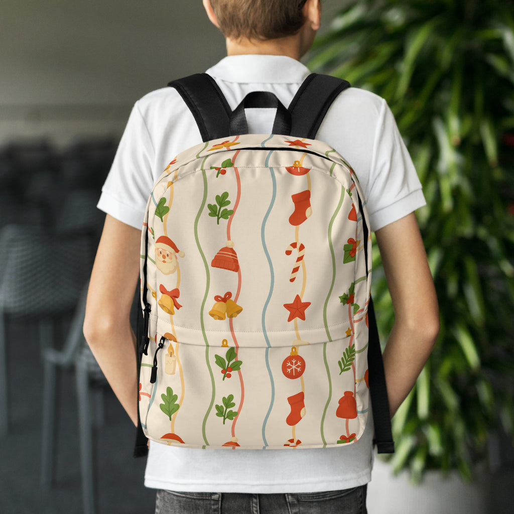 Kids Christmas Ribbon Backpack - Water-Resistant School Bag With Adjustable Padded Straps & Breathable Mesh Back