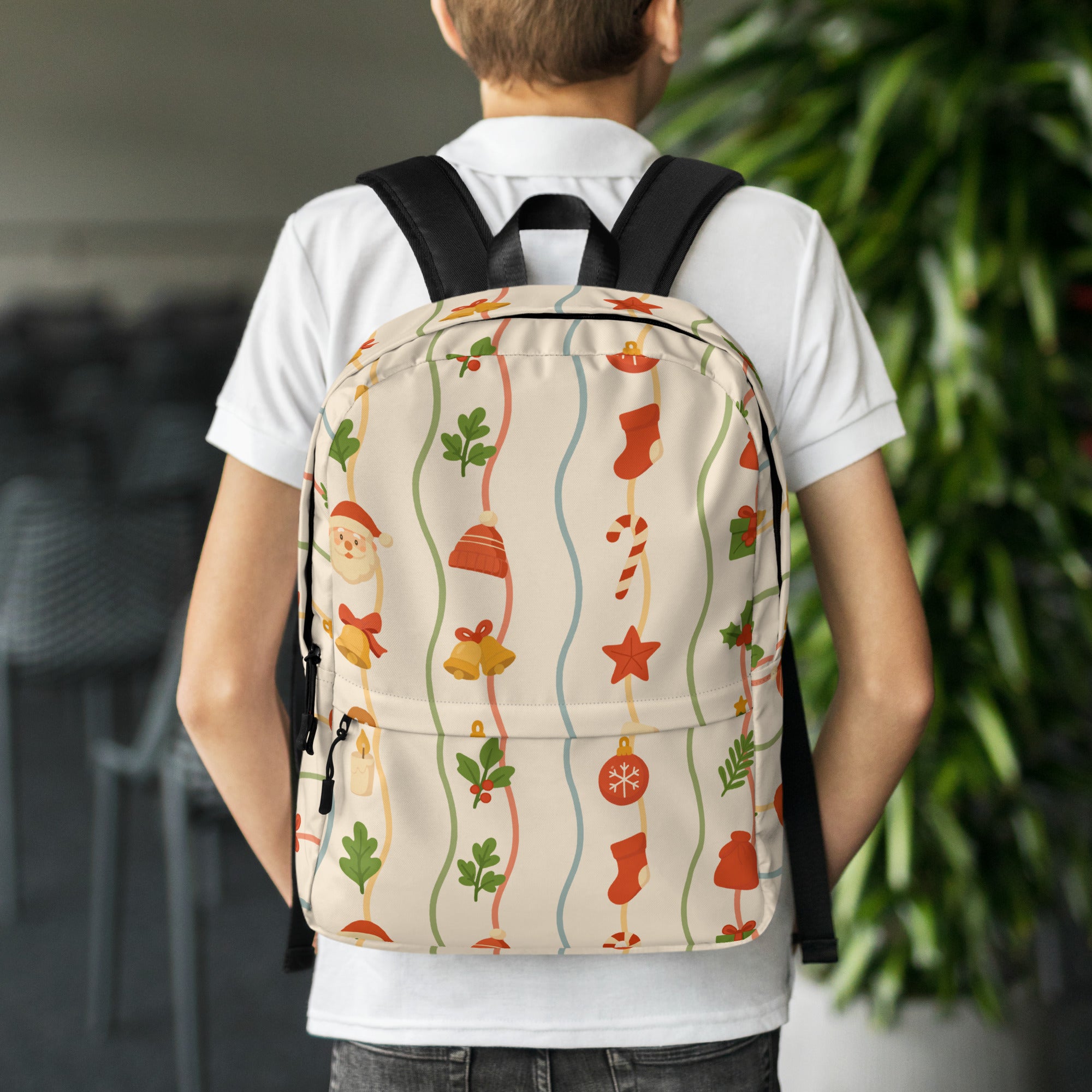 Kids Christmas Ribbon Backpack - Water-Resistant School Bag With Adjustable Padded Straps & Breathable Mesh Back