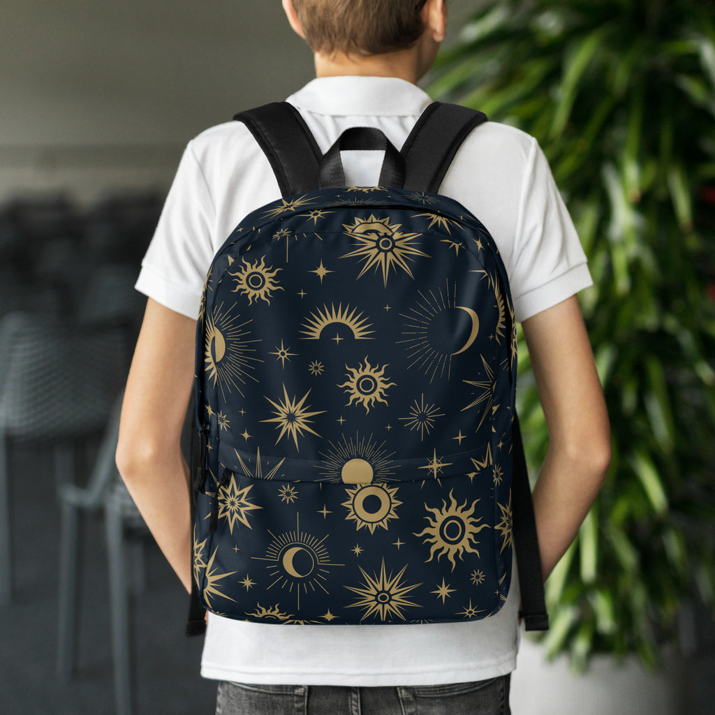 Kids Celestial Sun and Moon Backpack - Water-Resistant School Bag With Adjustable Padded Straps & Breathable Mesh Back