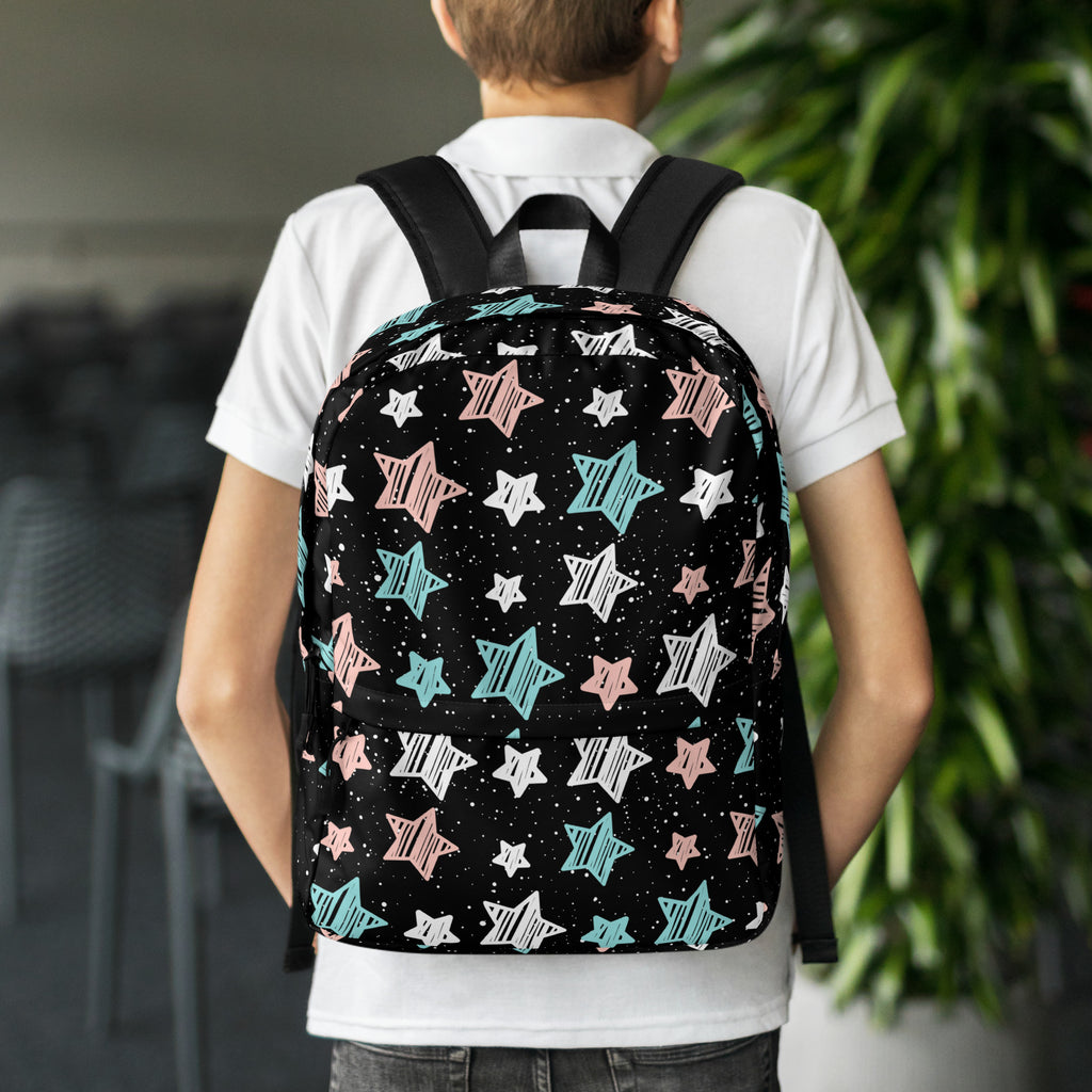 Girls Doodle Star Backpack - Water-Resistant School Bag With Adjustable Padded Straps & Breathable Mesh Back