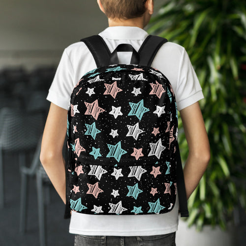 Girls Doodle Star Backpack - Water-Resistant School Bag With Adjustable Padded Straps & Breathable Mesh Back