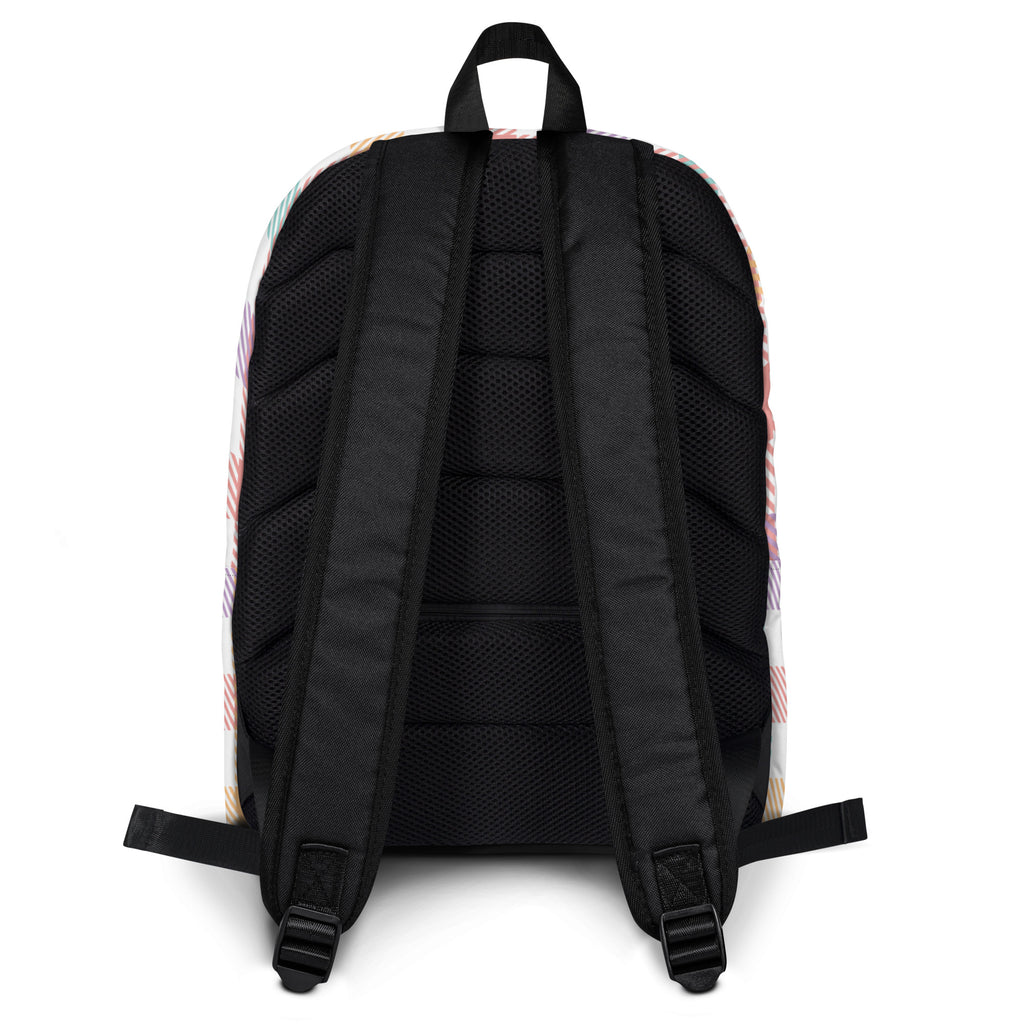 Girls Pastel Rainbow Plaid Backpack - Water-Resistant School Bag With Adjustable Padded Straps & Breathable Mesh Back