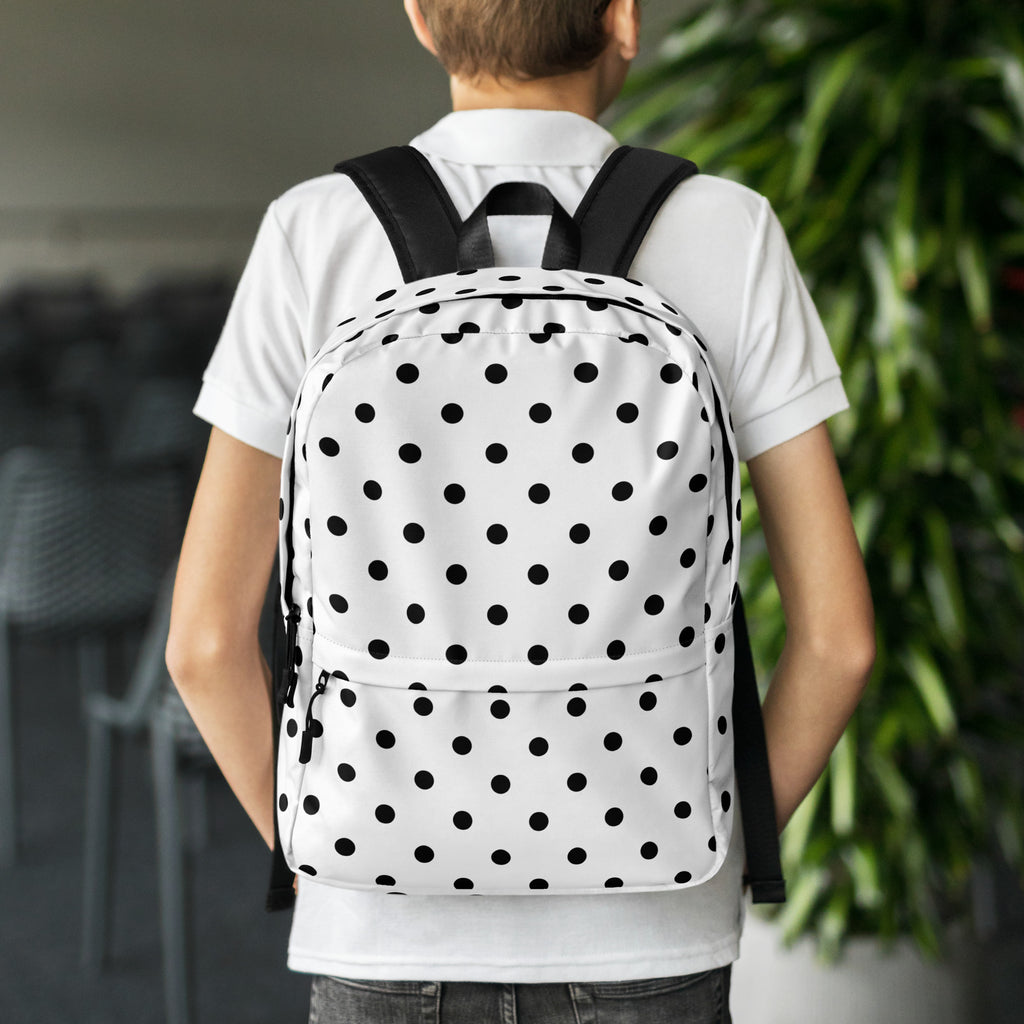 Kids White Polka Dot Backpack - Water-Resistant School Bag With Adjustable Padded Straps & Breathable Mesh Back