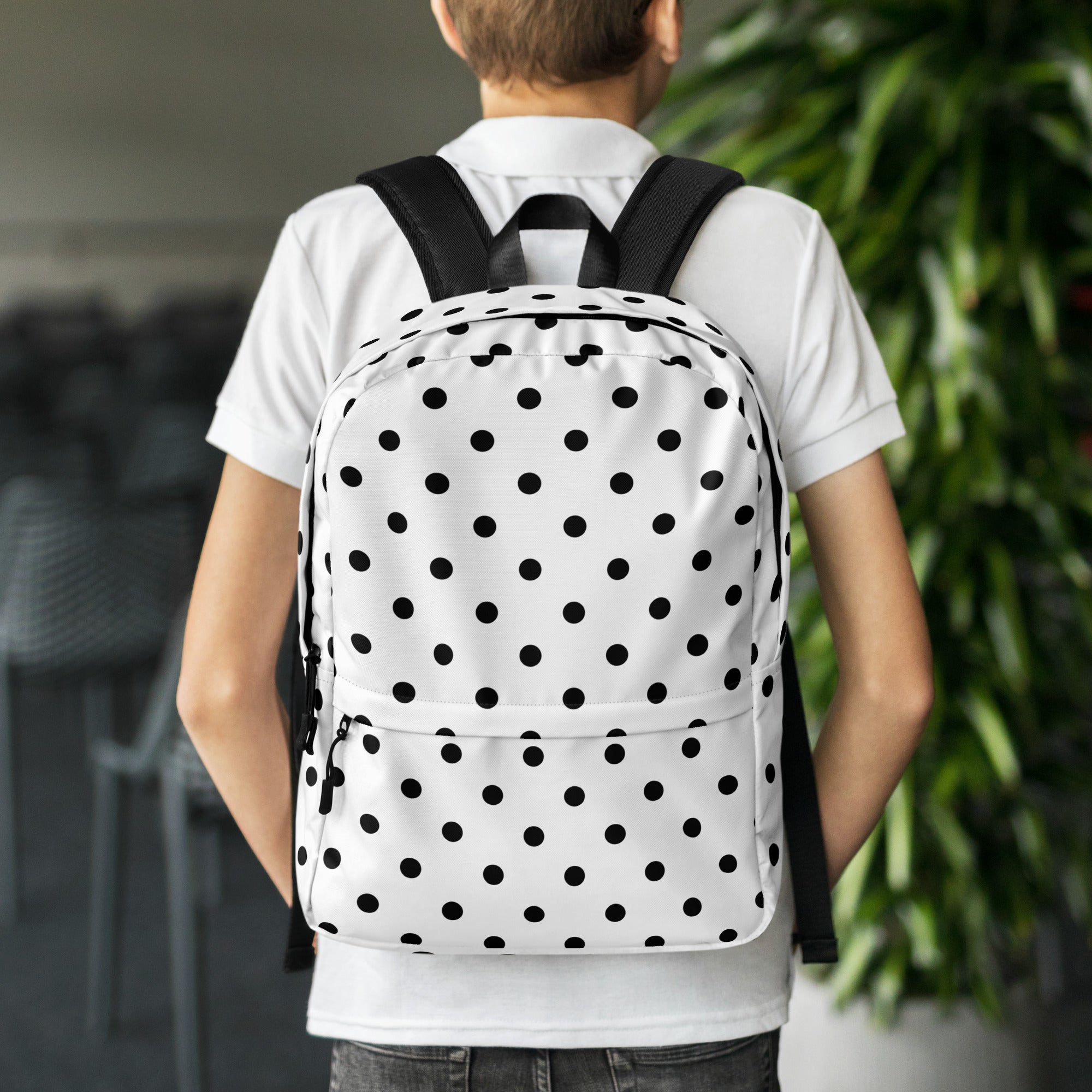 Kids White Polka Dot Backpack - Water-Resistant School Bag With Adjustable Padded Straps & Breathable Mesh Back