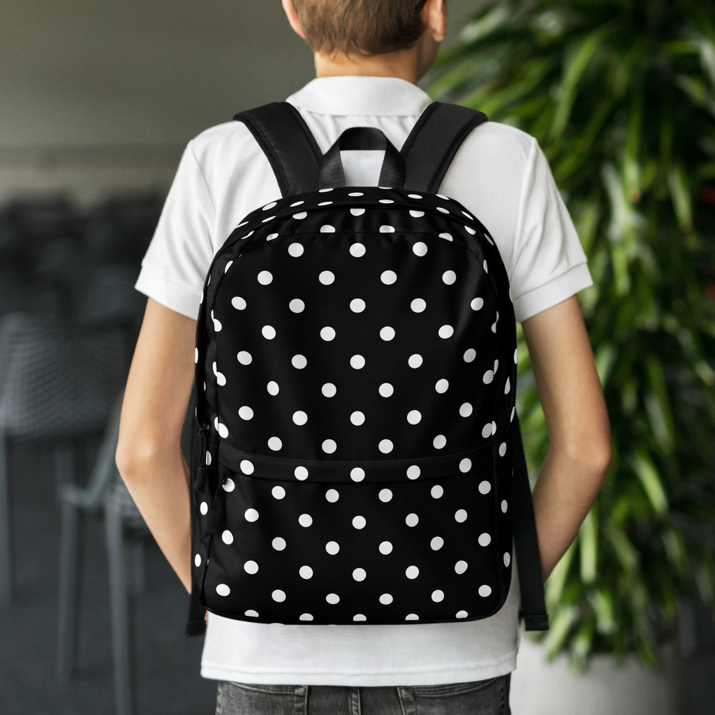 Kids Black Polka Dot Backpack - Water-Resistant School Bag With Adjustable Padded Straps & Breathable Mesh Back