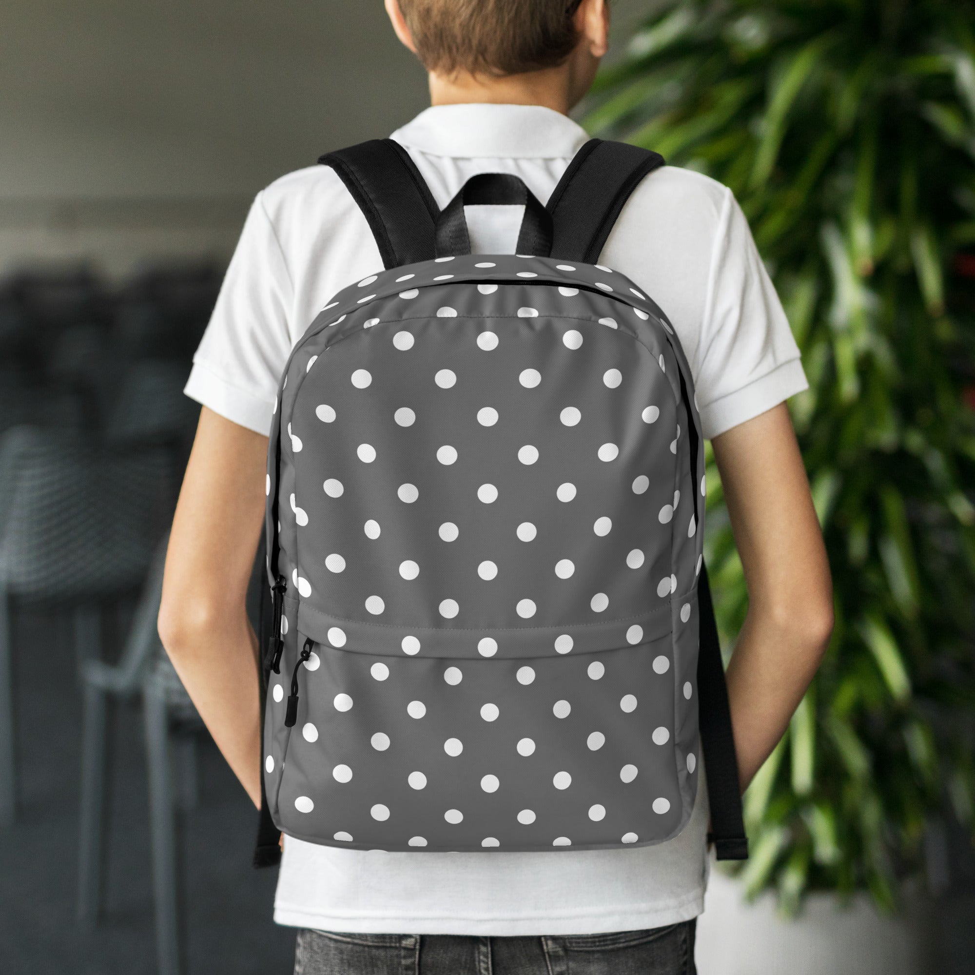 Kids Gray Polka Dot Backpack - Water-Resistant School Bag With Adjustable Padded Straps & Breathable Mesh Back