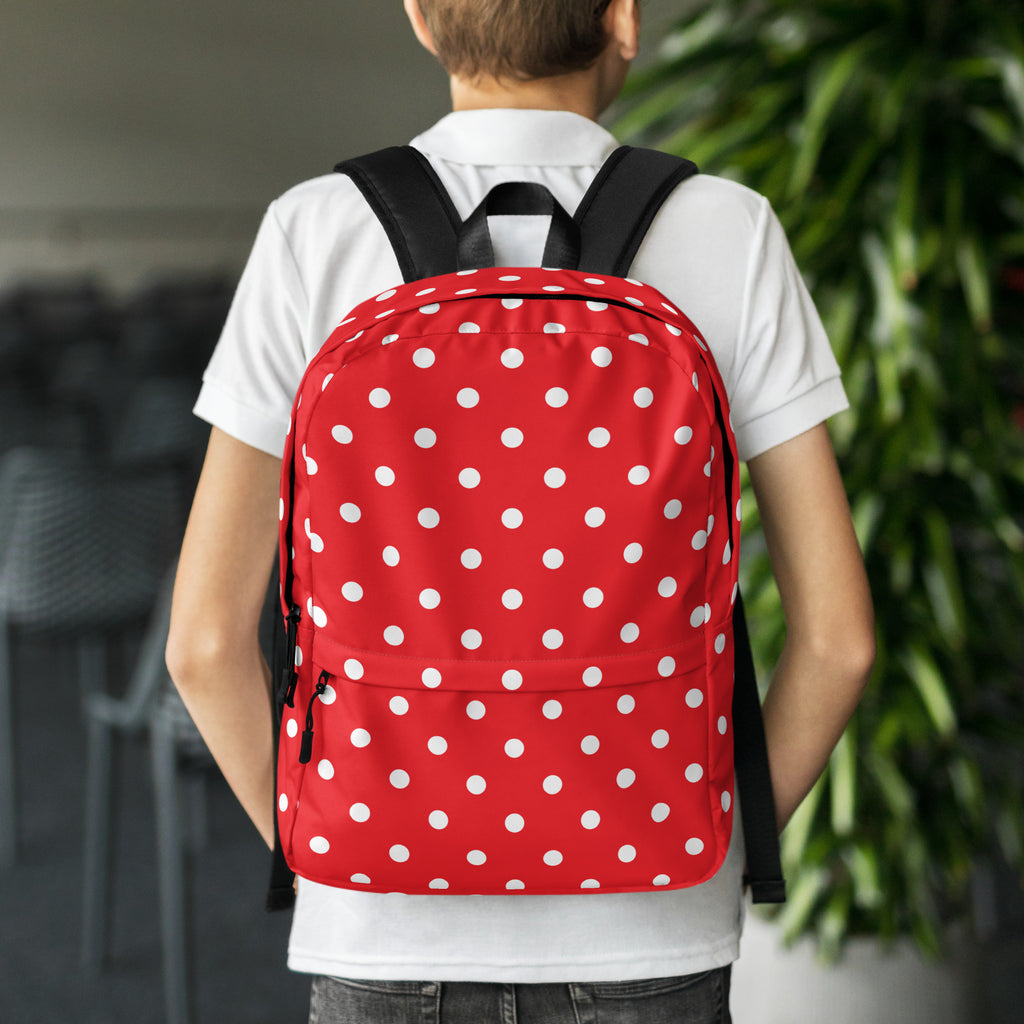Kids Red Polka Dot Backpack - Water-Resistant School Bag With Adjustable Padded Straps & Breathable Mesh Back