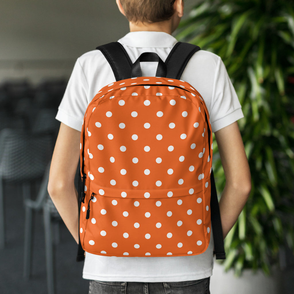 Kids Orange Polka Dot Backpack - Water-Resistant School Bag With Adjustable Padded Straps & Breathable Mesh Back