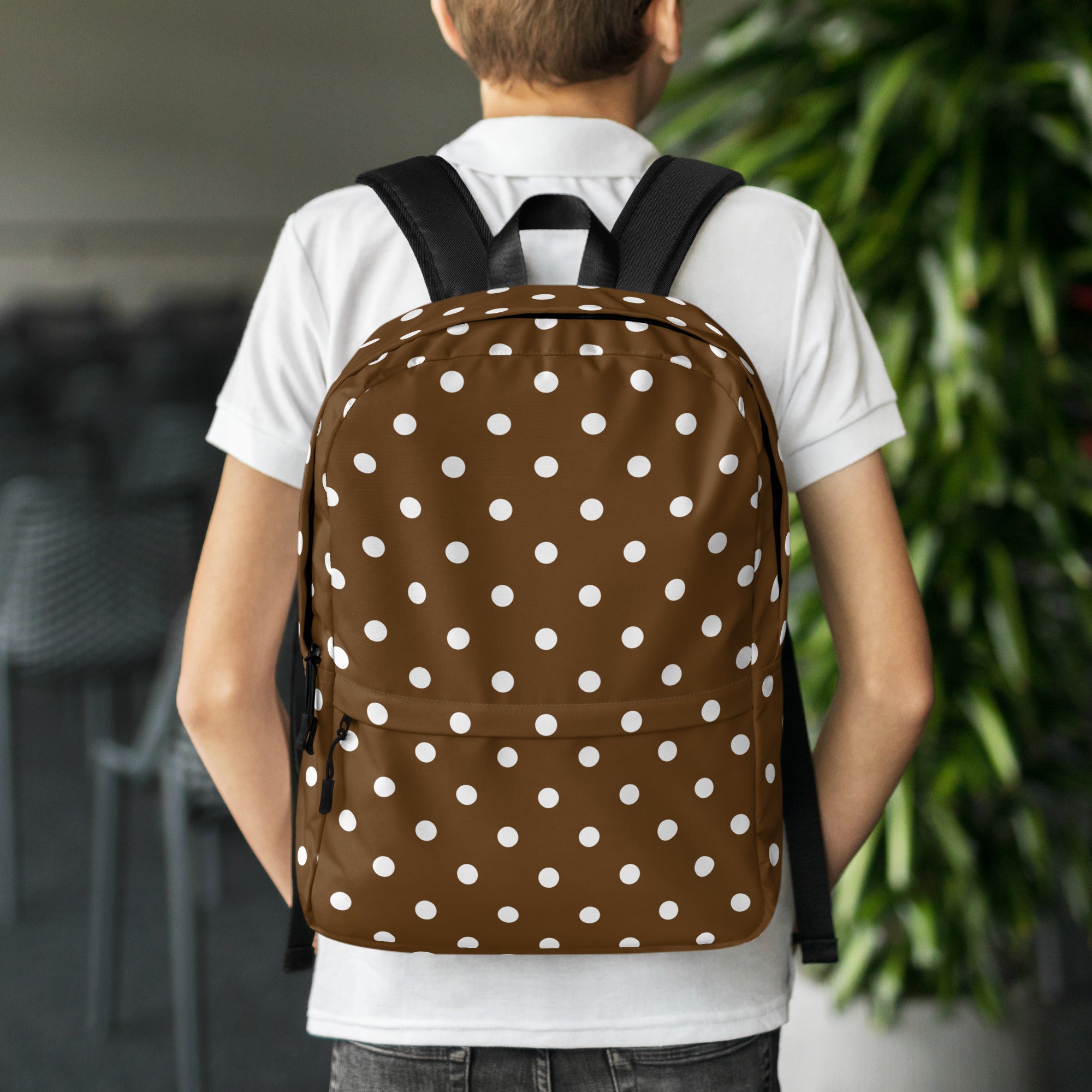 Kids Brown Polka Dot Backpack - Water-Resistant School Bag With Adjustable Padded Straps & Breathable Mesh Back