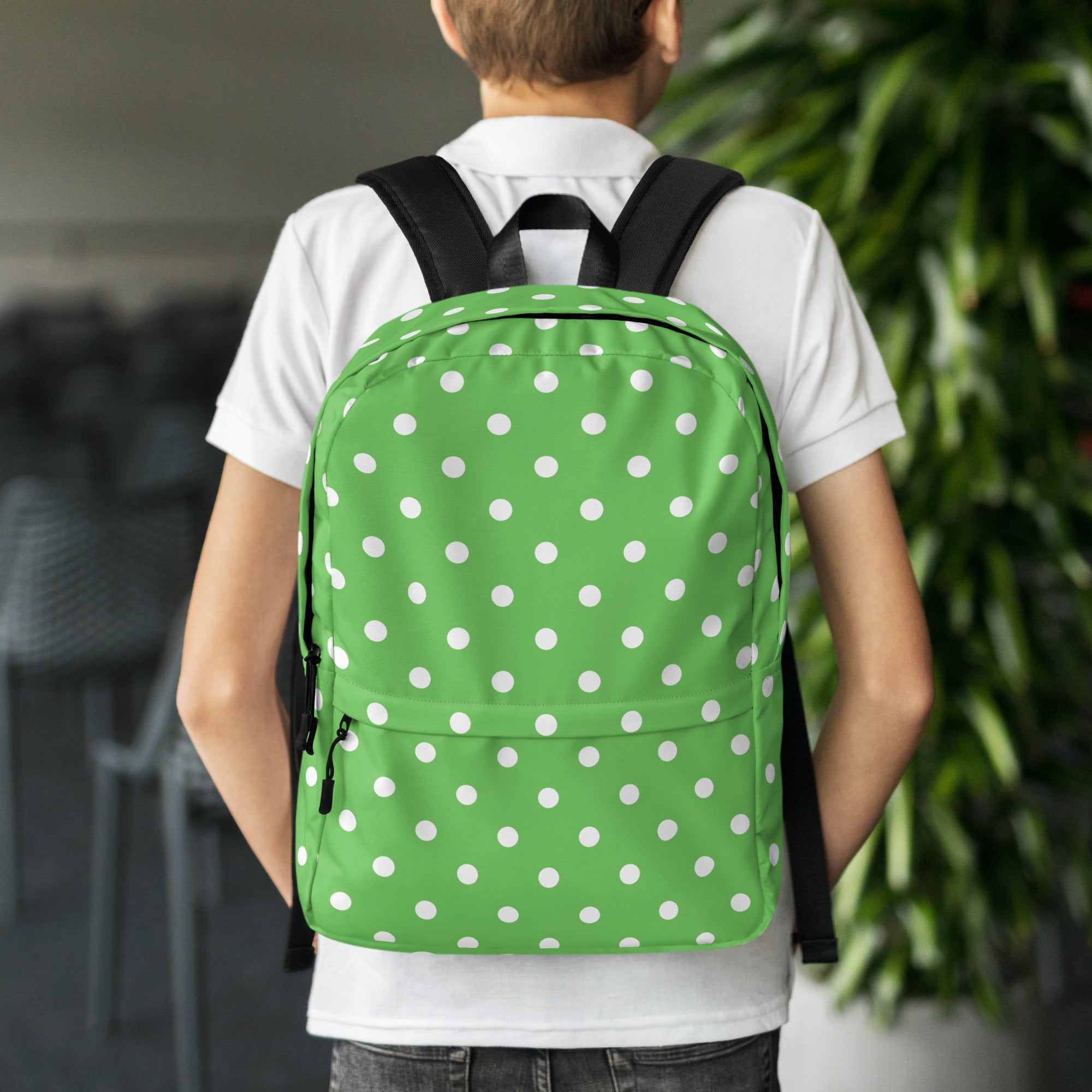 Kids Green Polka Dot Backpack - Water-Resistant School Bag With Adjustable Padded Straps & Breathable Mesh Back