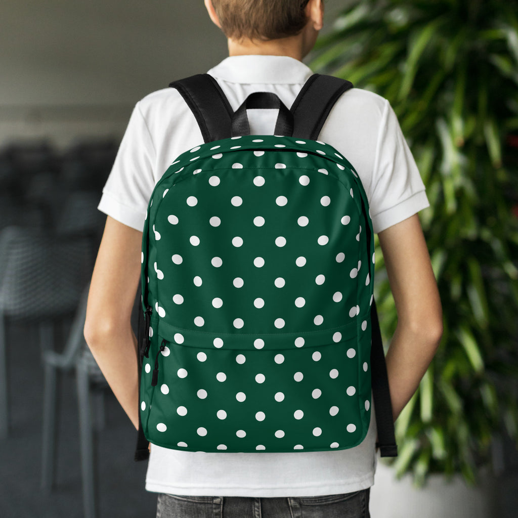 Kids Forest Green Polka Dot Backpack - Water-Resistant School Bag With Adjustable Padded Straps & Breathable Mesh Back
