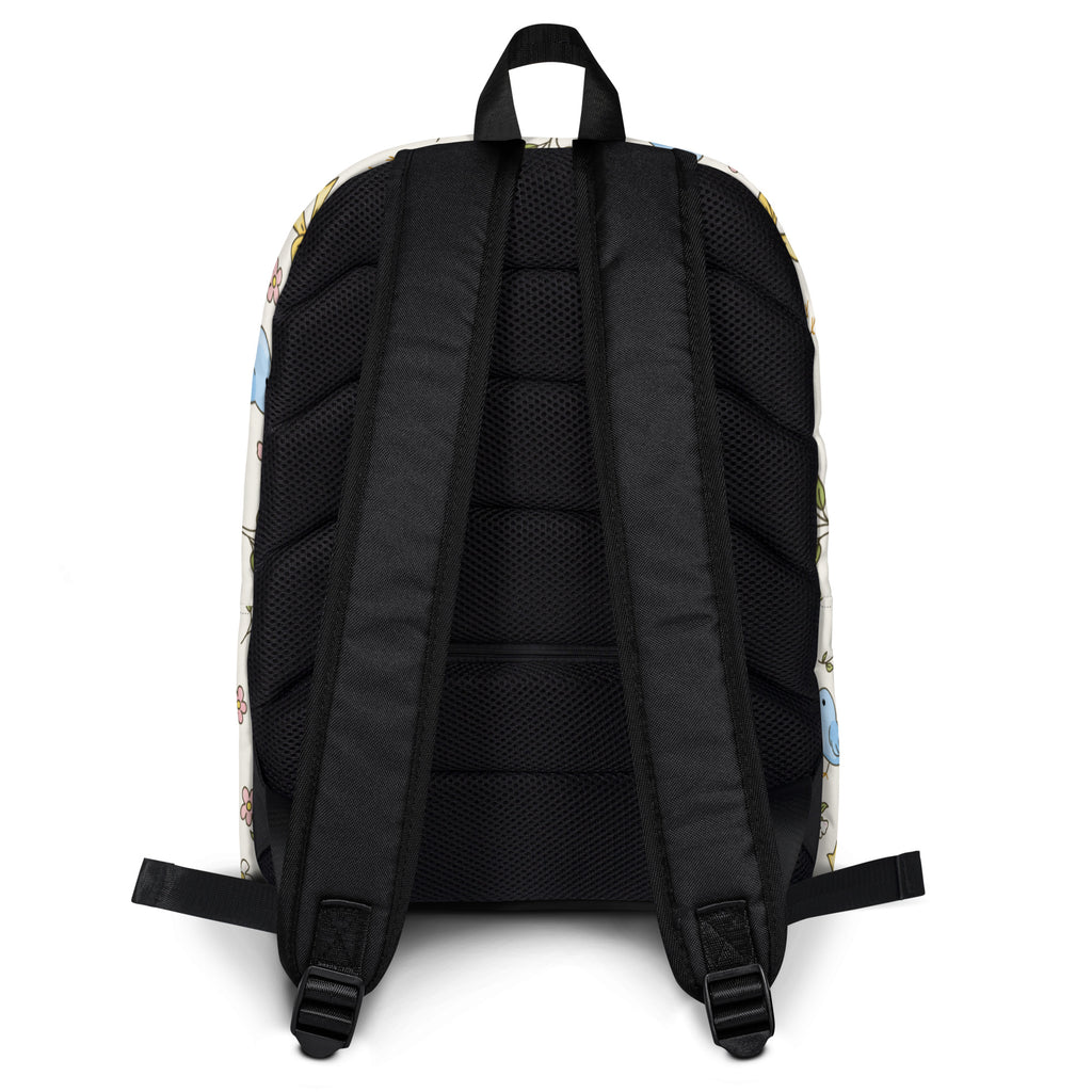 Girls Blue Bird Floral Backpack - Water-Resistant School Bag With Adjustable Padded Straps & Breathable Mesh Back