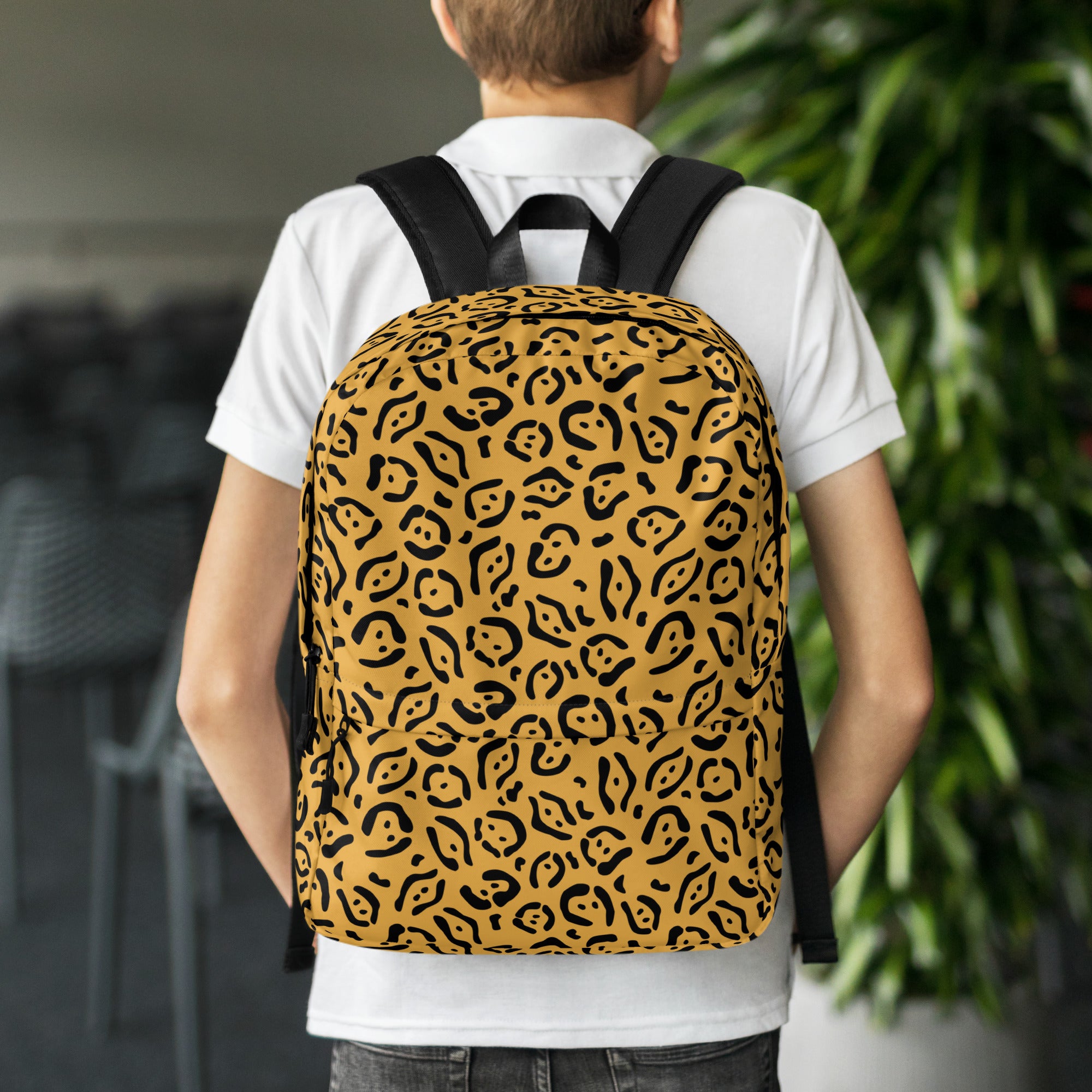 Kids Gold Leopard Print Backpack - Water-Resistant School Bag With Adjustable Padded Straps & Breathable Mesh Back