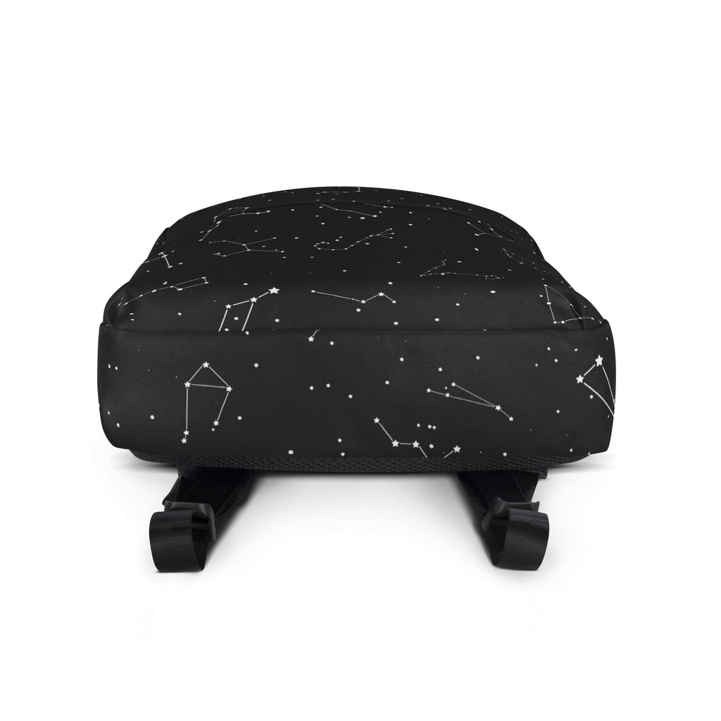Black kids backpack with white constellation pattern featuring custom name on realistic star design