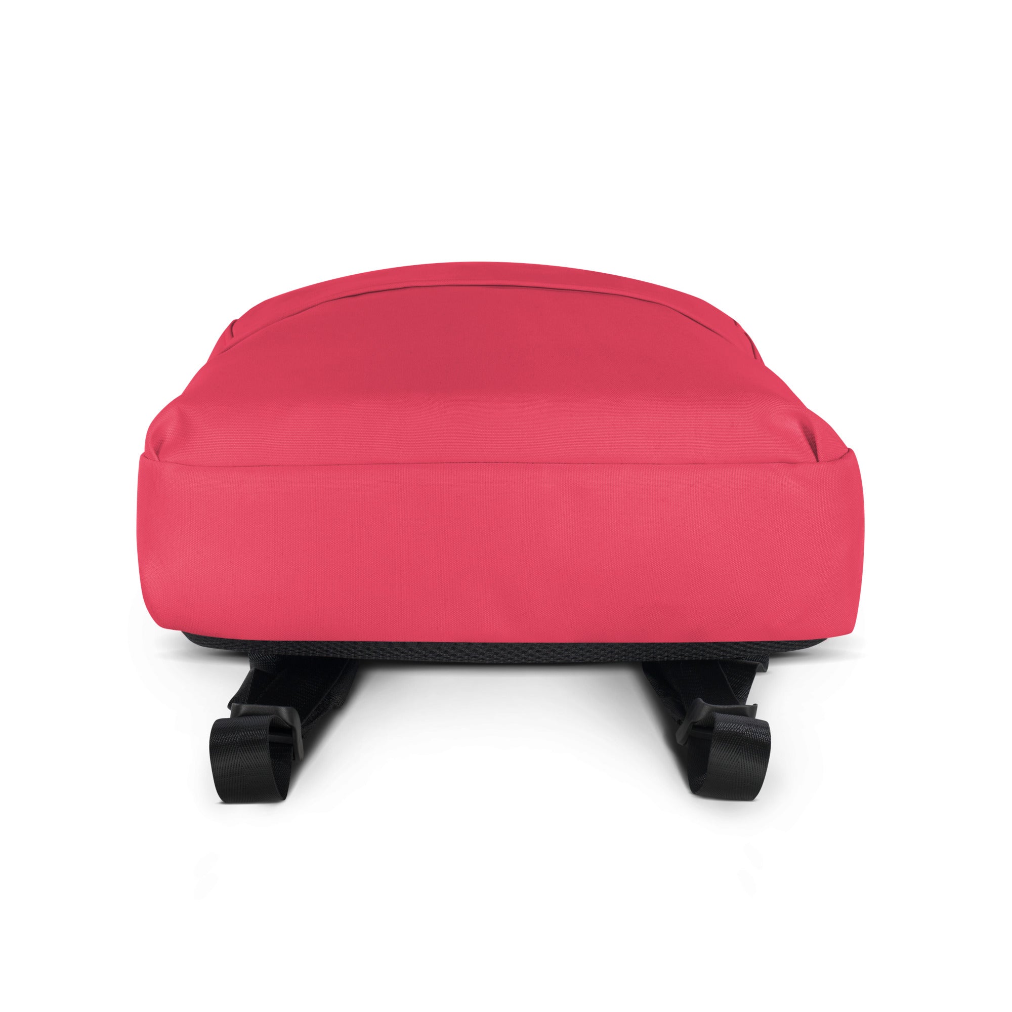 A girls pink backpack featuring vibrant red color with black adjustable straps and wheels for easy transport