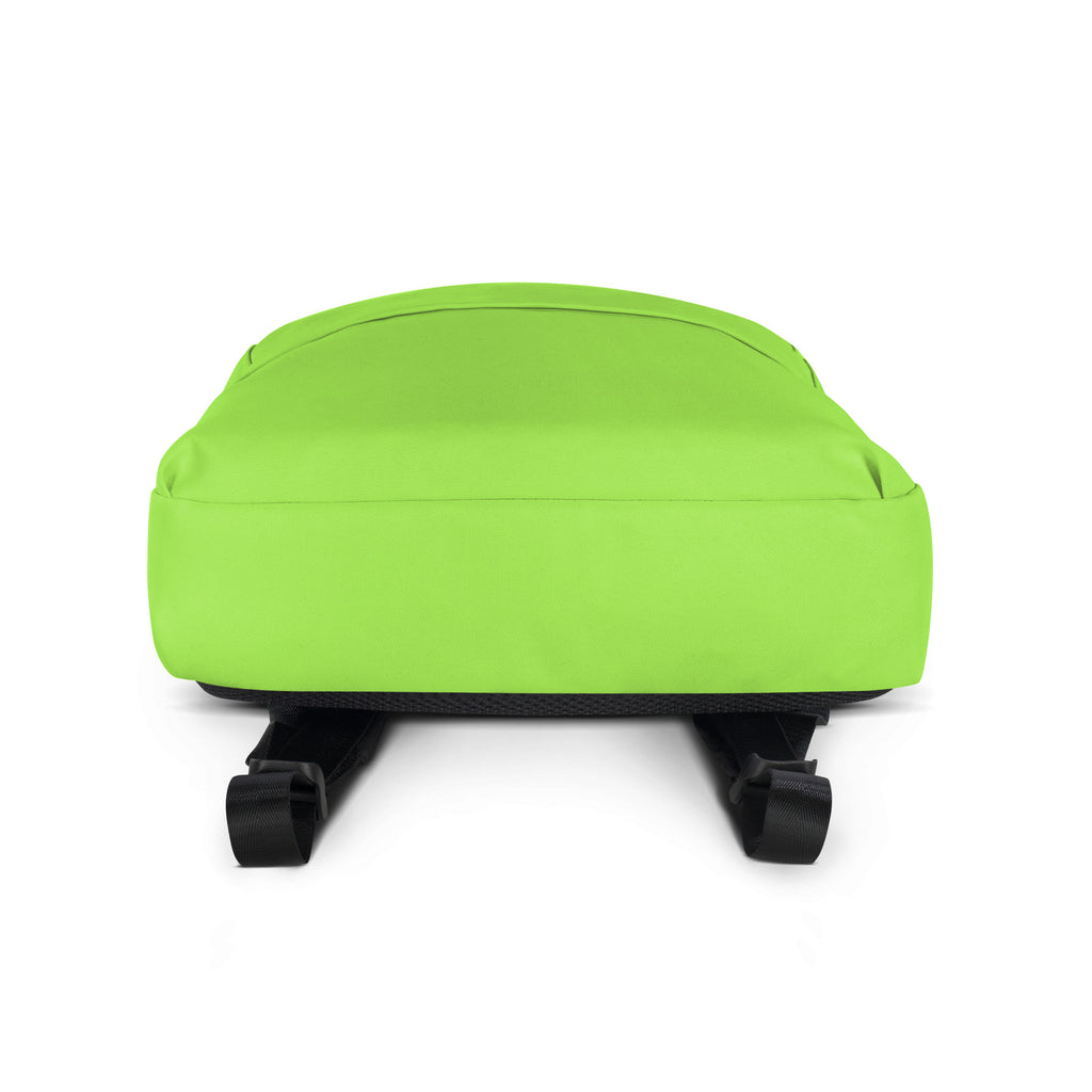 Kids lime green backpack with bright lime green color black adjustable shoulder straps and reinforced base for durability