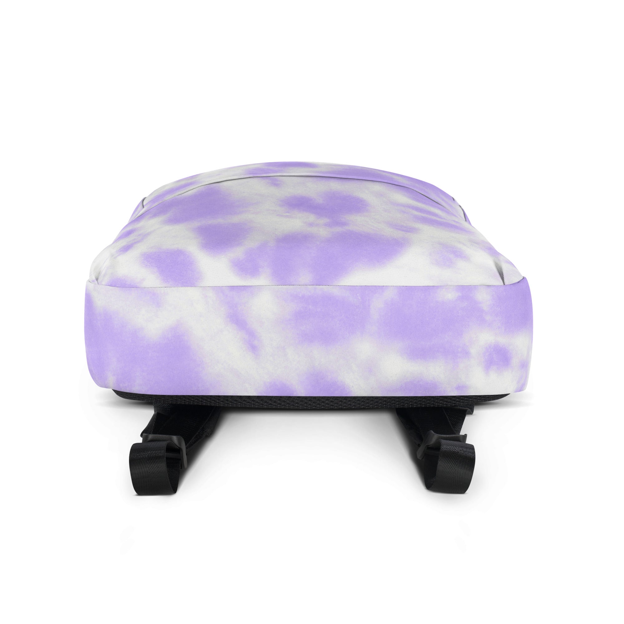 Girls lavender purple tie dye backpack with black adjustable straps and lavender and white tie-dye design