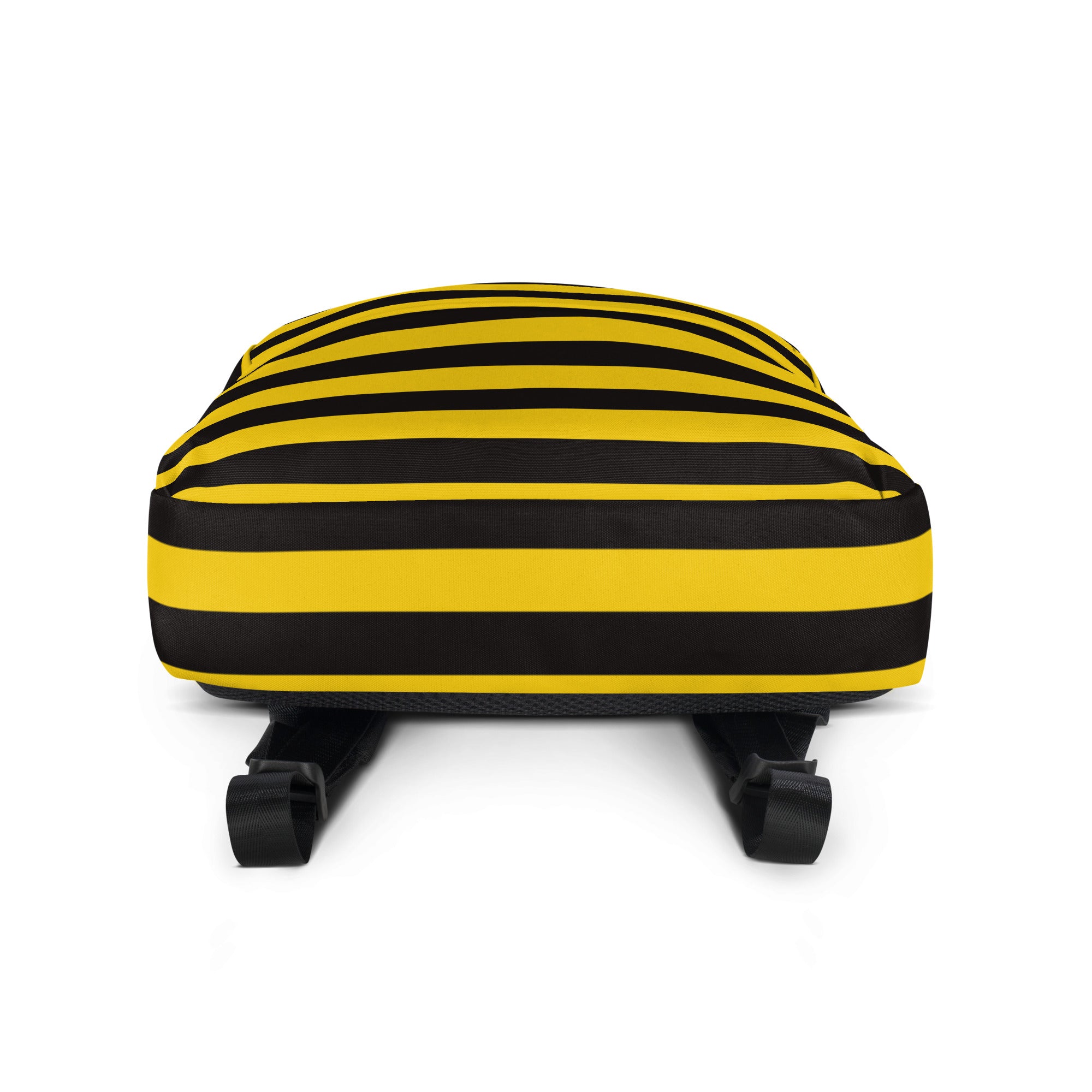 Kids bee stripes backpack with bold yellow and black horizontal stripes durable fabric and sturdy black shoulder straps
