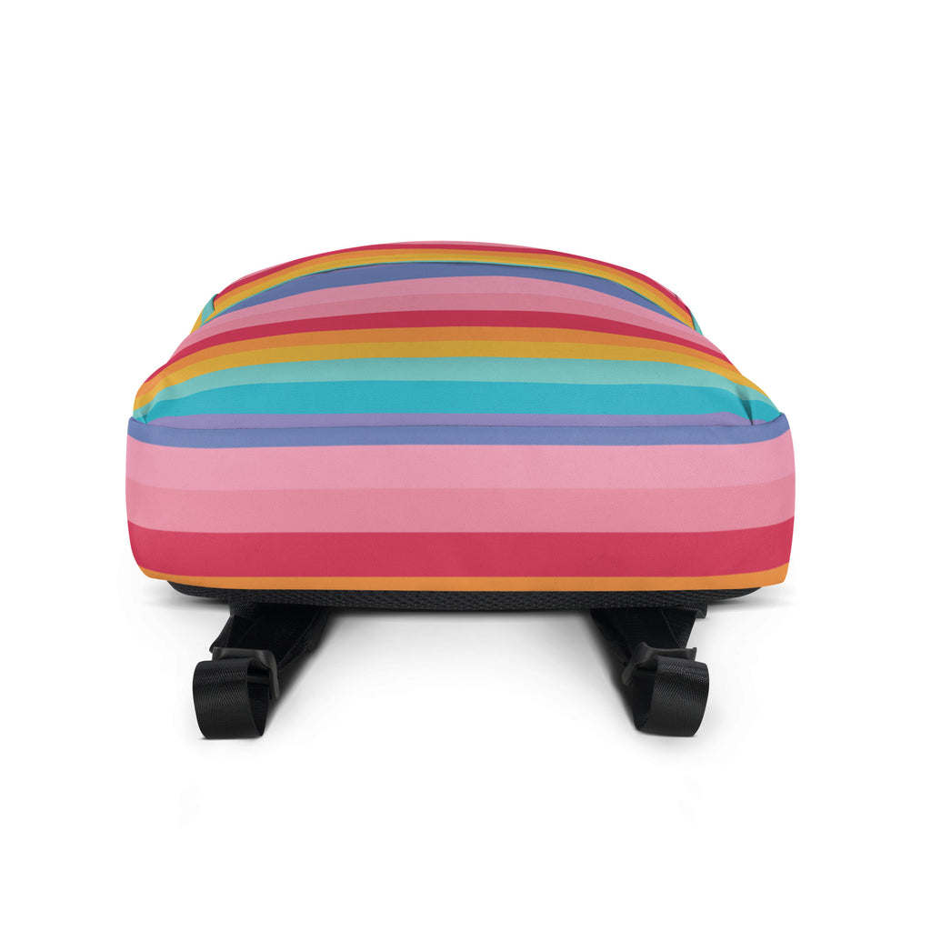 Girls Rainbow Stripe Backpack - Water-Resistant School Bag With Adjustable Padded Straps & Breathable Mesh Back