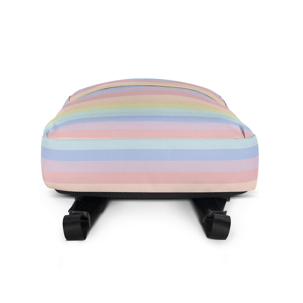 Girls Pastel Rainbow Stripe Backpack - Water-Resistant School Bag With Adjustable Padded Straps & Breathable Mesh Back