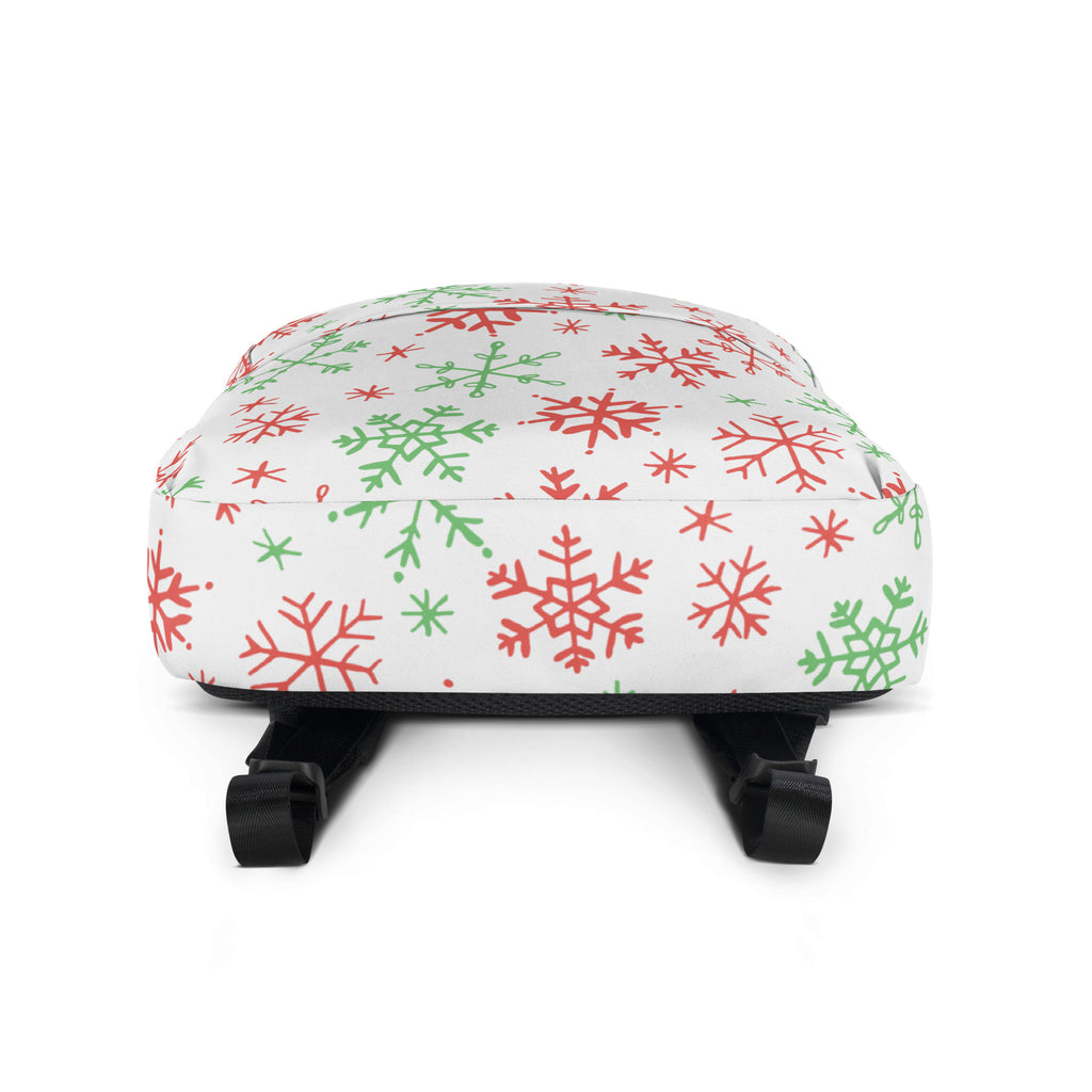Kids Red and Green Holiday Snowflake Backpack - Water-Resistant School Bag With Adjustable Padded Straps & Breathable Mesh Back