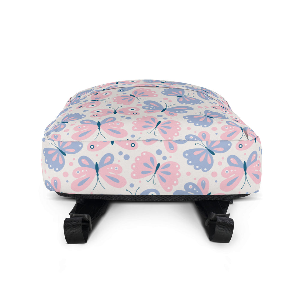 Girls Butterfly Print Backpack - Water-Resistant School Bag With Adjustable Padded Straps & Breathable Mesh Back