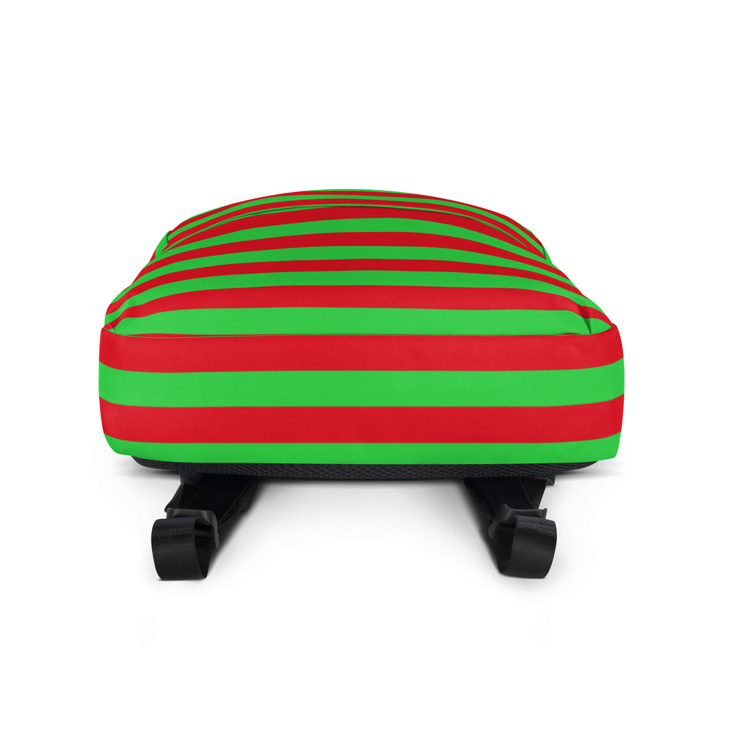 Kids Striped Red & Green Christmas Backpack - Water-Resistant School Bag With Adjustable Padded Straps & Breathable Mesh Back