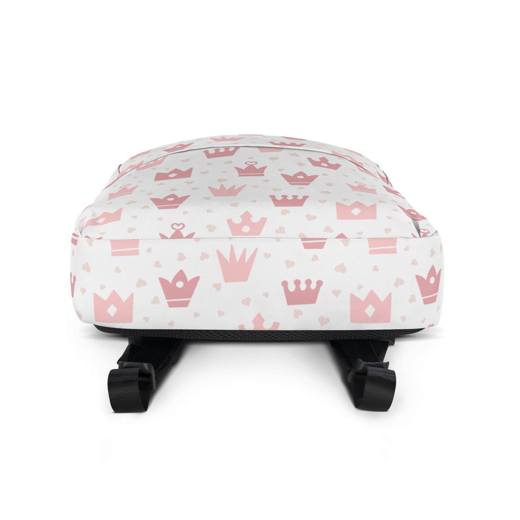 Girls Pink Crowns Backpack - Water-Resistant School Bag With Adjustable Padded Straps & Breathable Mesh Back