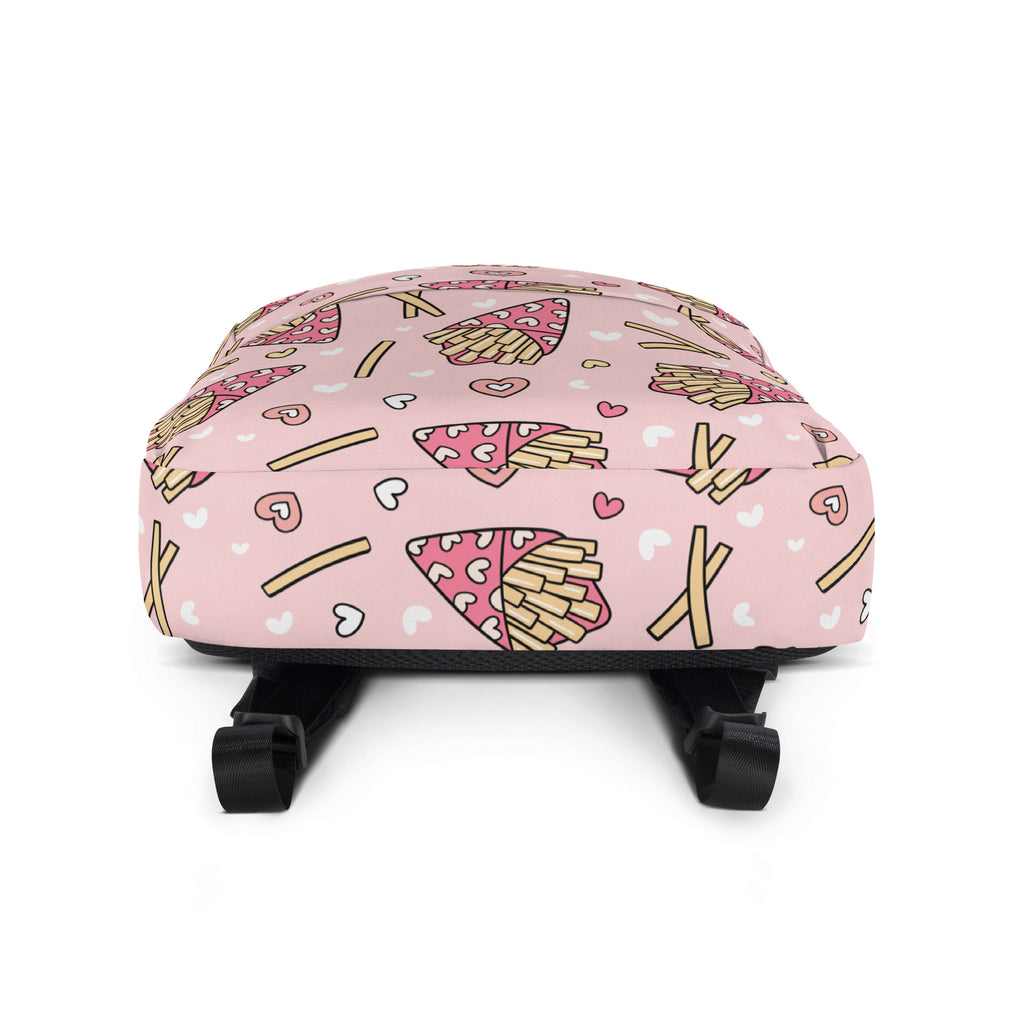 Girls Pink French Fries Backpack - Water-Resistant School Bag With Adjustable Padded Straps & Breathable Mesh Back