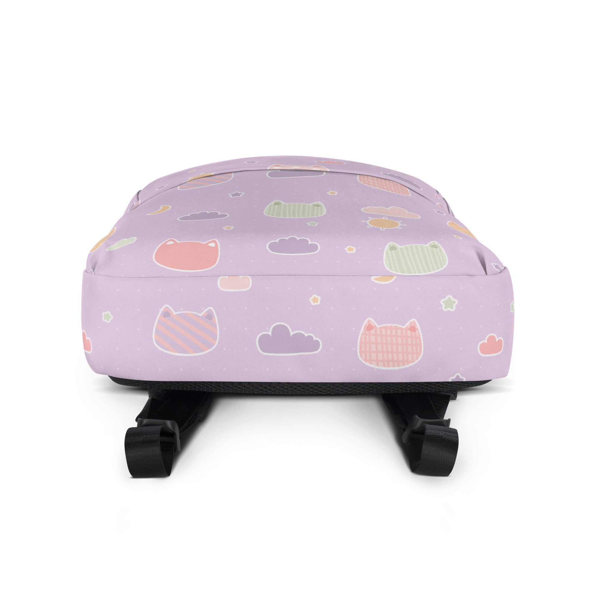 Girls Pastel Purple Kawaii Cats & Clouds Backpack - Water-Resistant School Bag With Adjustable Padded Straps & Breathable Mesh Back