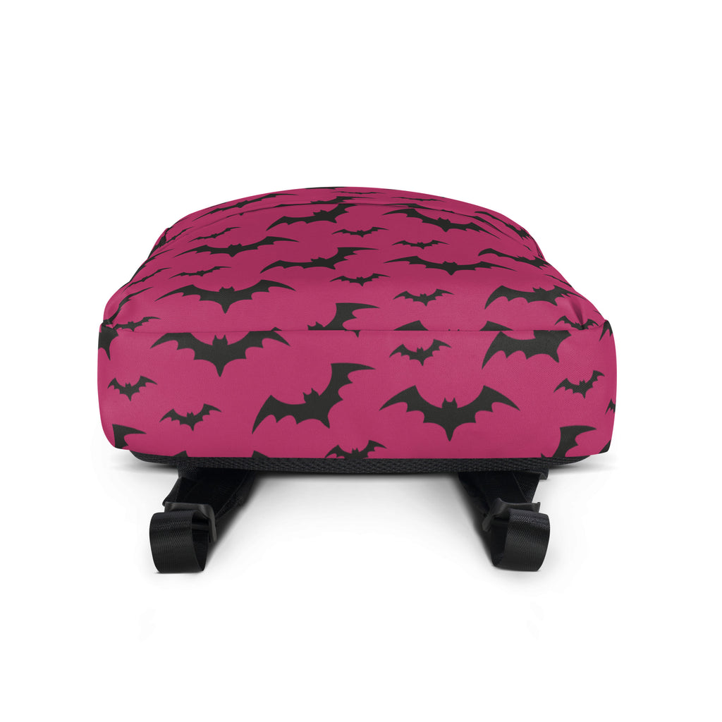 Girls Dark Pink Bats Backpack - Water-Resistant School Bag With Adjustable Padded Straps & Breathable Mesh Back