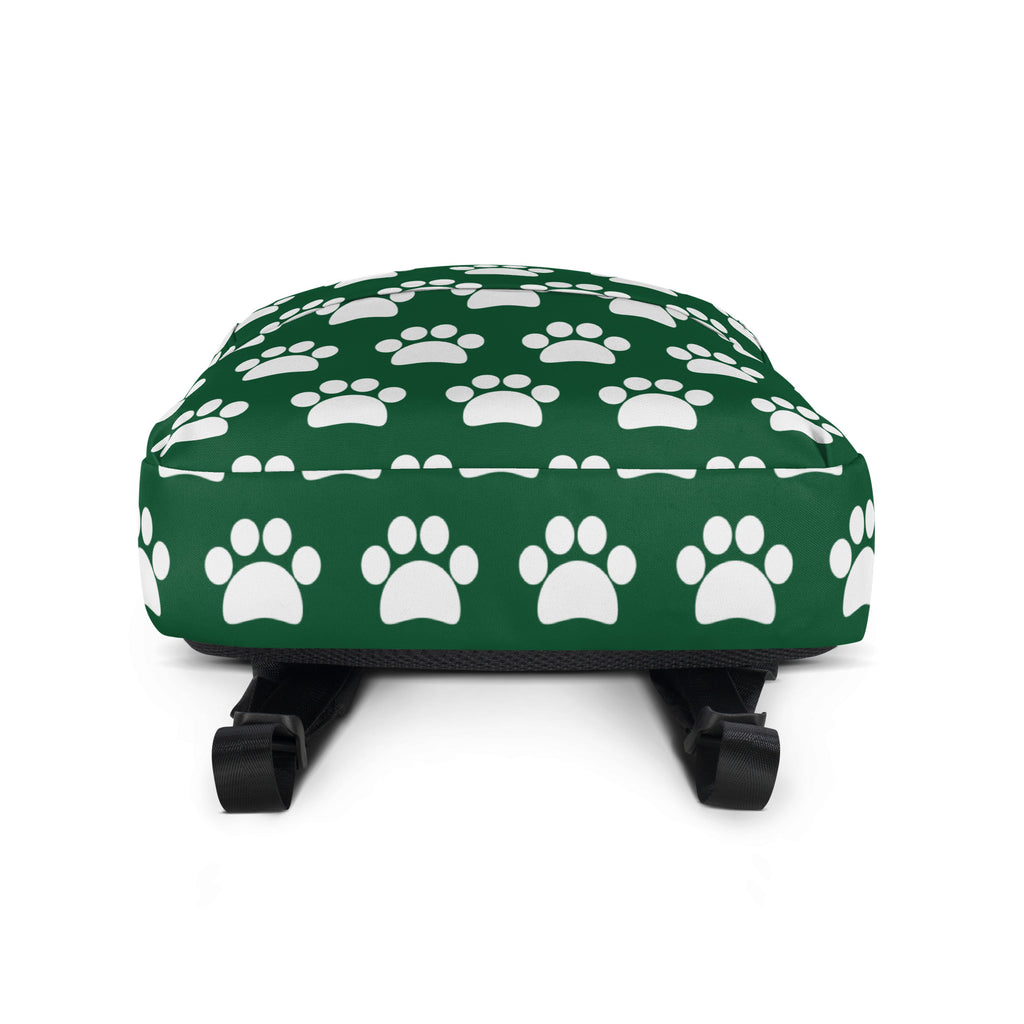 Kids Forest Green Paw Print Backpack - Water-Resistant School Bag With Adjustable Padded Straps & Breathable Mesh Back